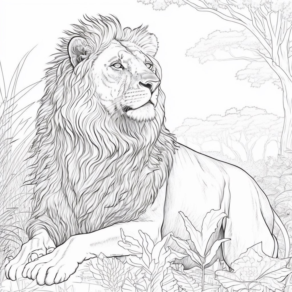 Lion Coloring Book Page Instant Download Etsy