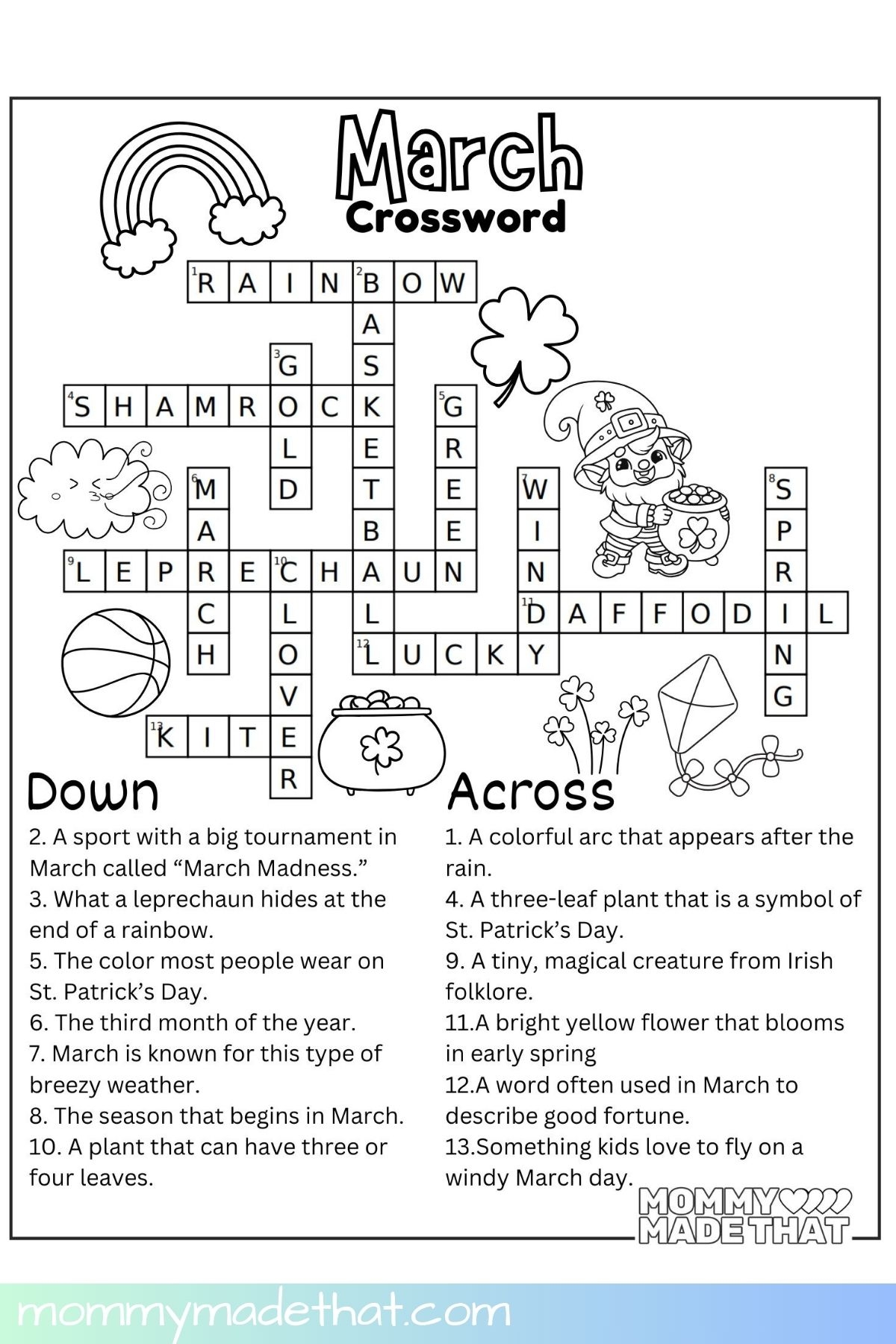 crossword puzzles printable for kids