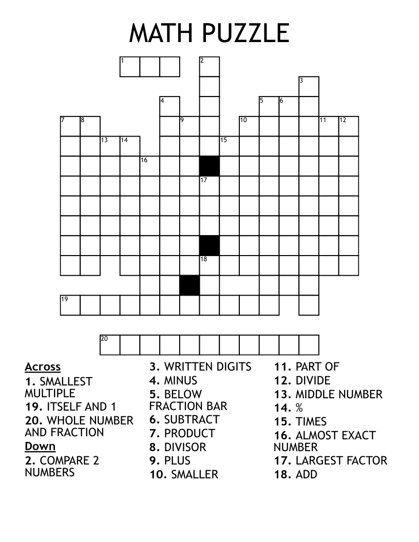 math crossword puzzles printable math crossword puzzles printable