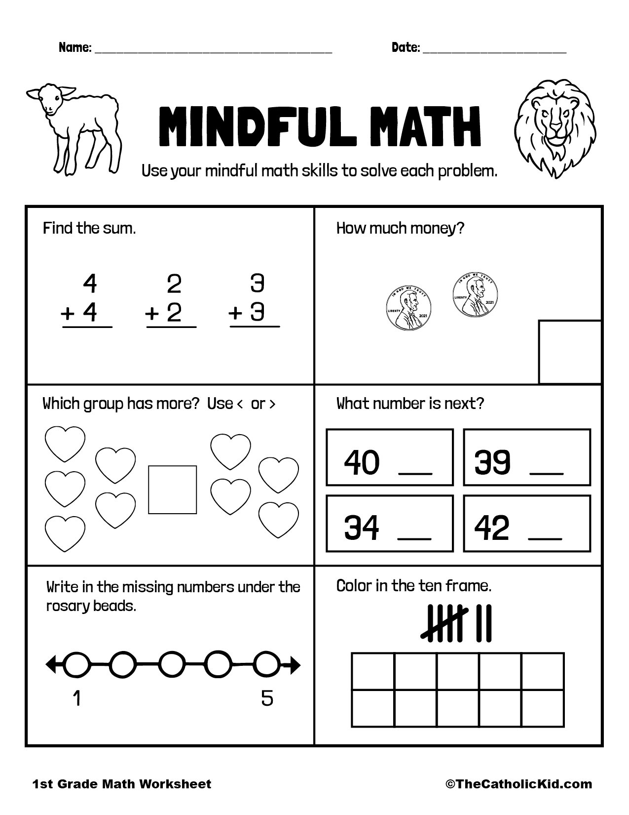 1st grade math worksheets printable