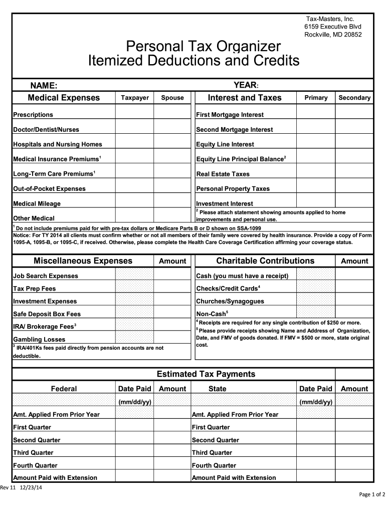 MD Tax Masters Personal Tax Organizer Itemized Form Fill Online Printable Fillable Blank PdfFiller MD Tax Masters Personal Tax Organizer Itemized Form Fill Online Printable Fillable Blank PdfFiller