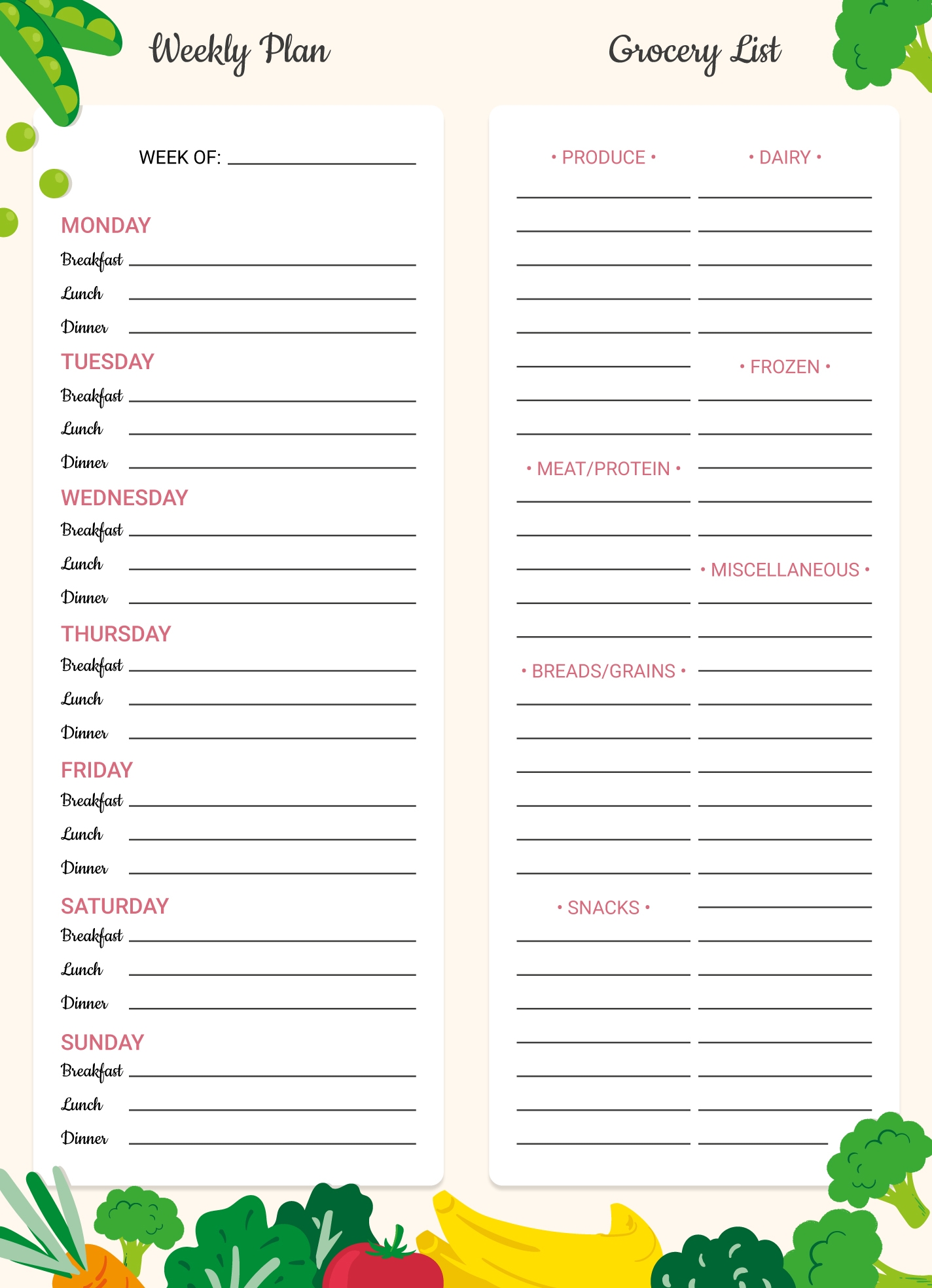 meal planner with grocery list printable meal planner with grocery list printable