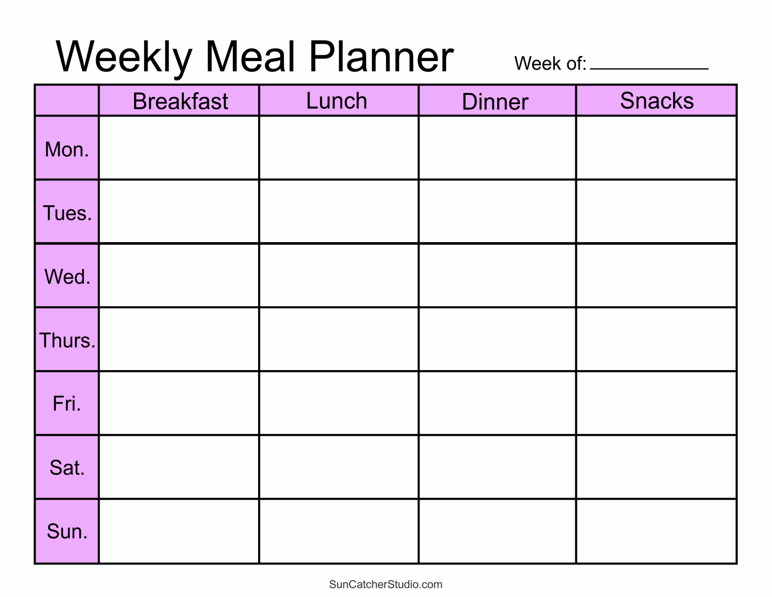 weekly food planner printable weekly food planner printable