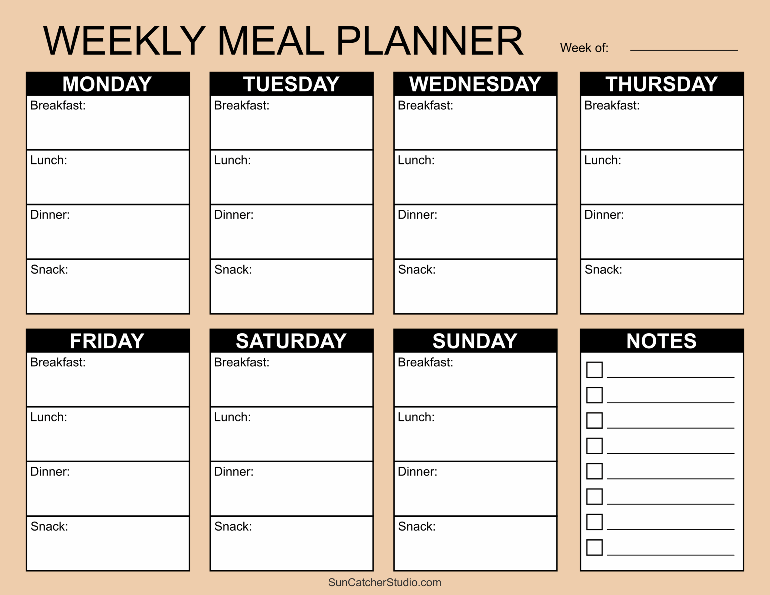 7 day weekly meal planner printable