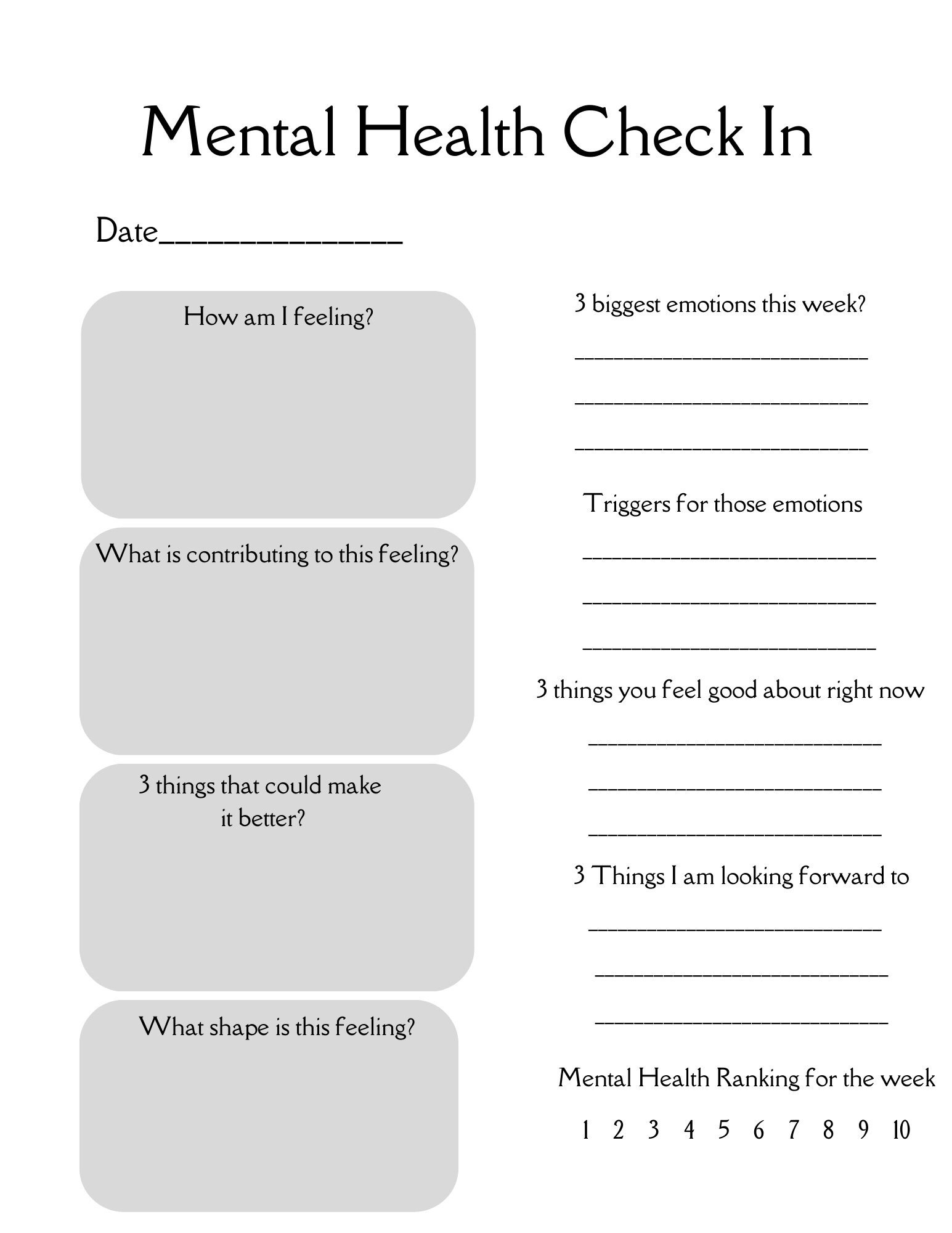 Mental Health Check In Digital Printable For Therapists Counselors Mental Health Worksheet Etsy