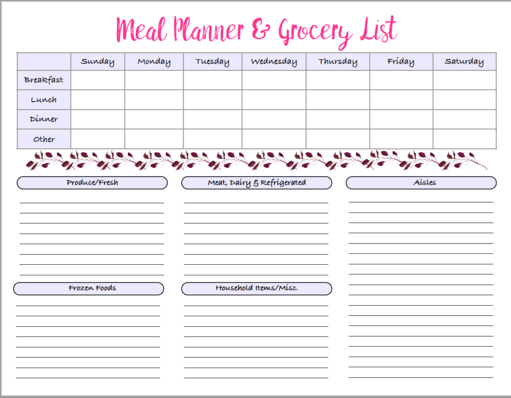 printable menu planner free