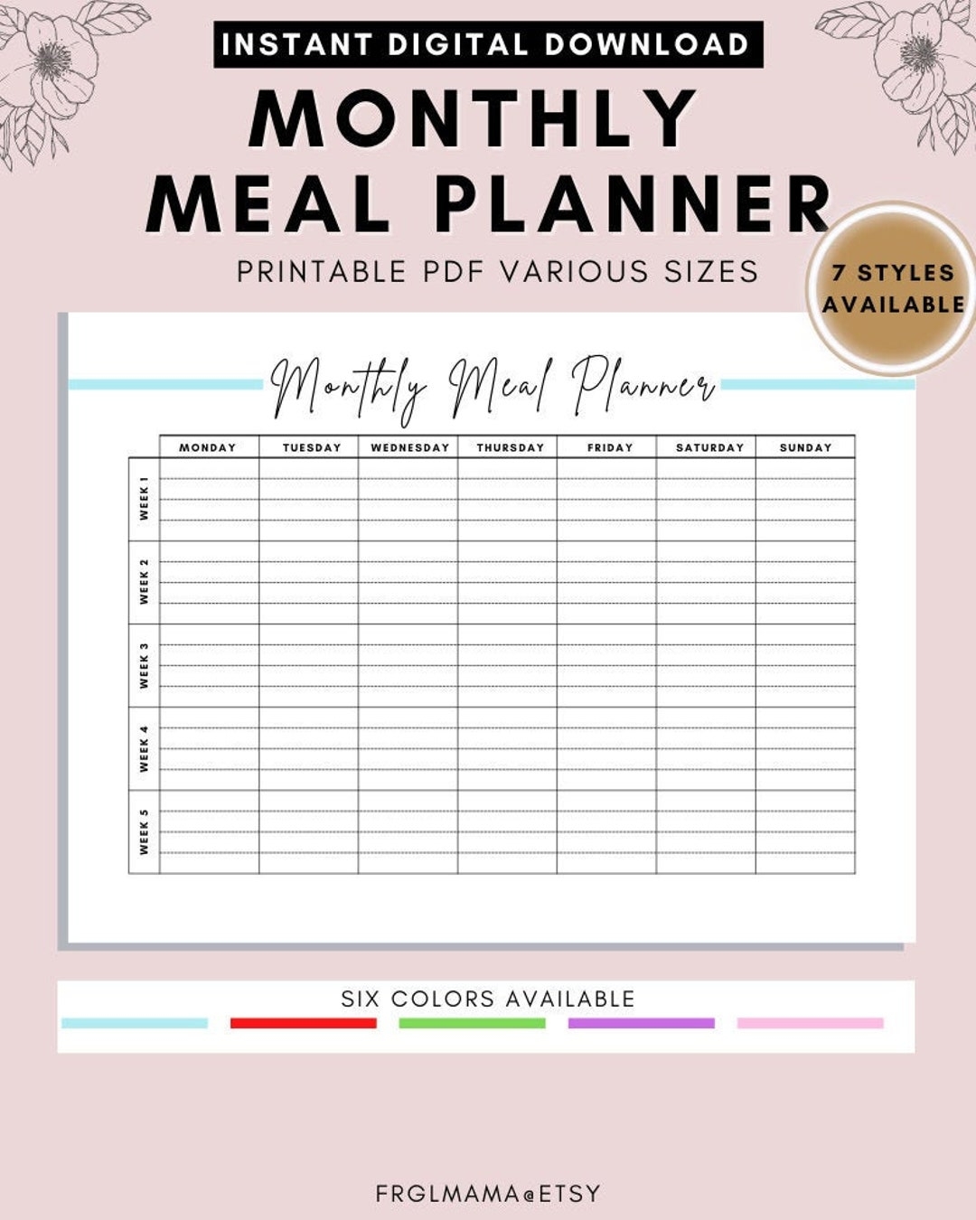 printable monthly menu planner