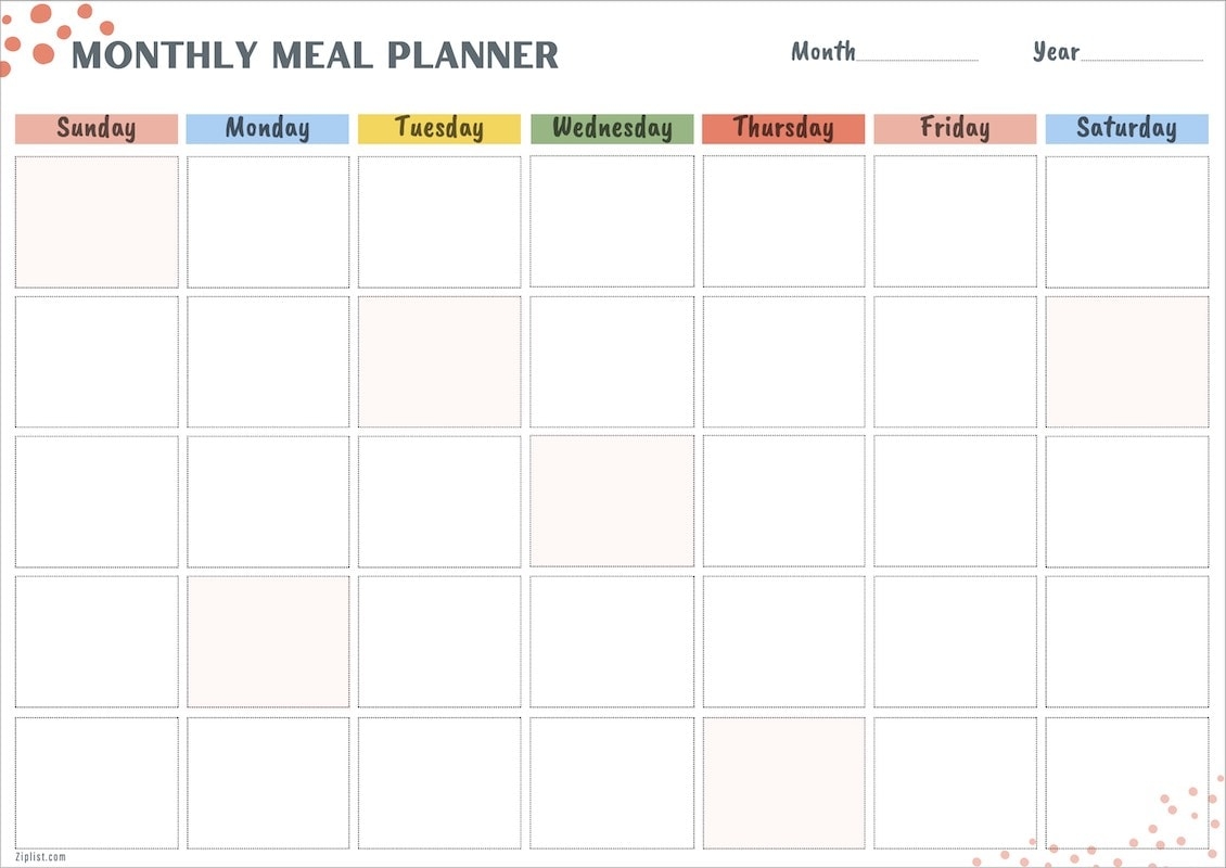 monthly food planner printable monthly food planner printable