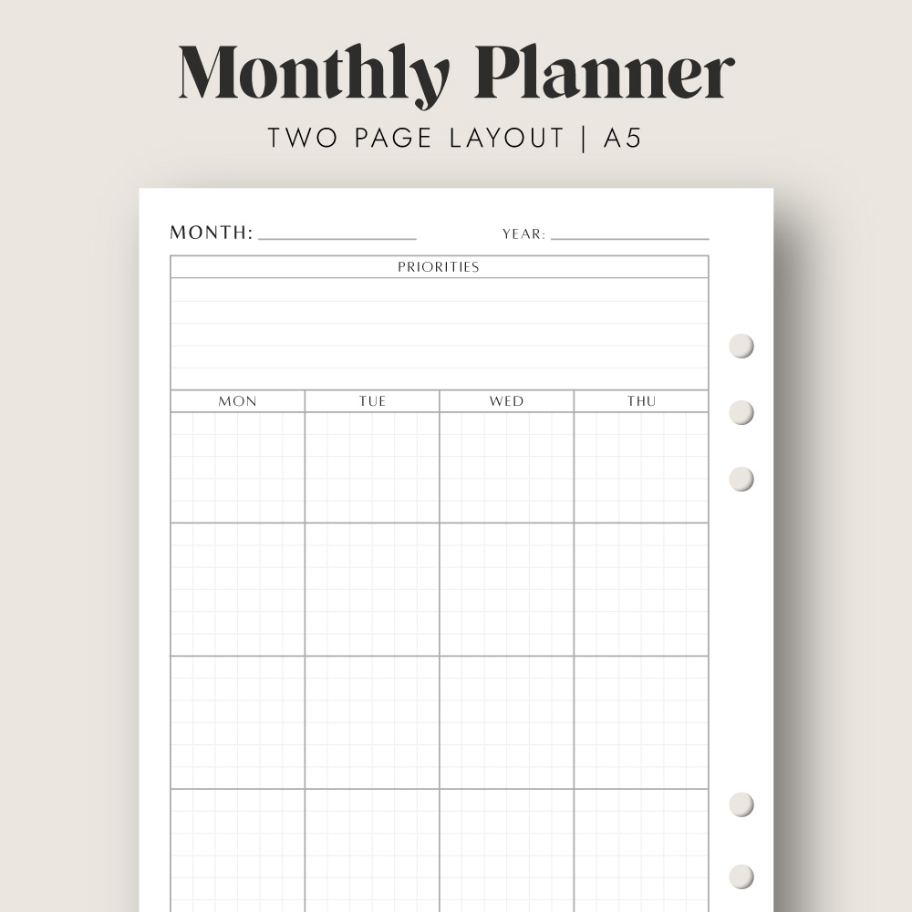 Monthly Planner Printable Insert In A5 Size