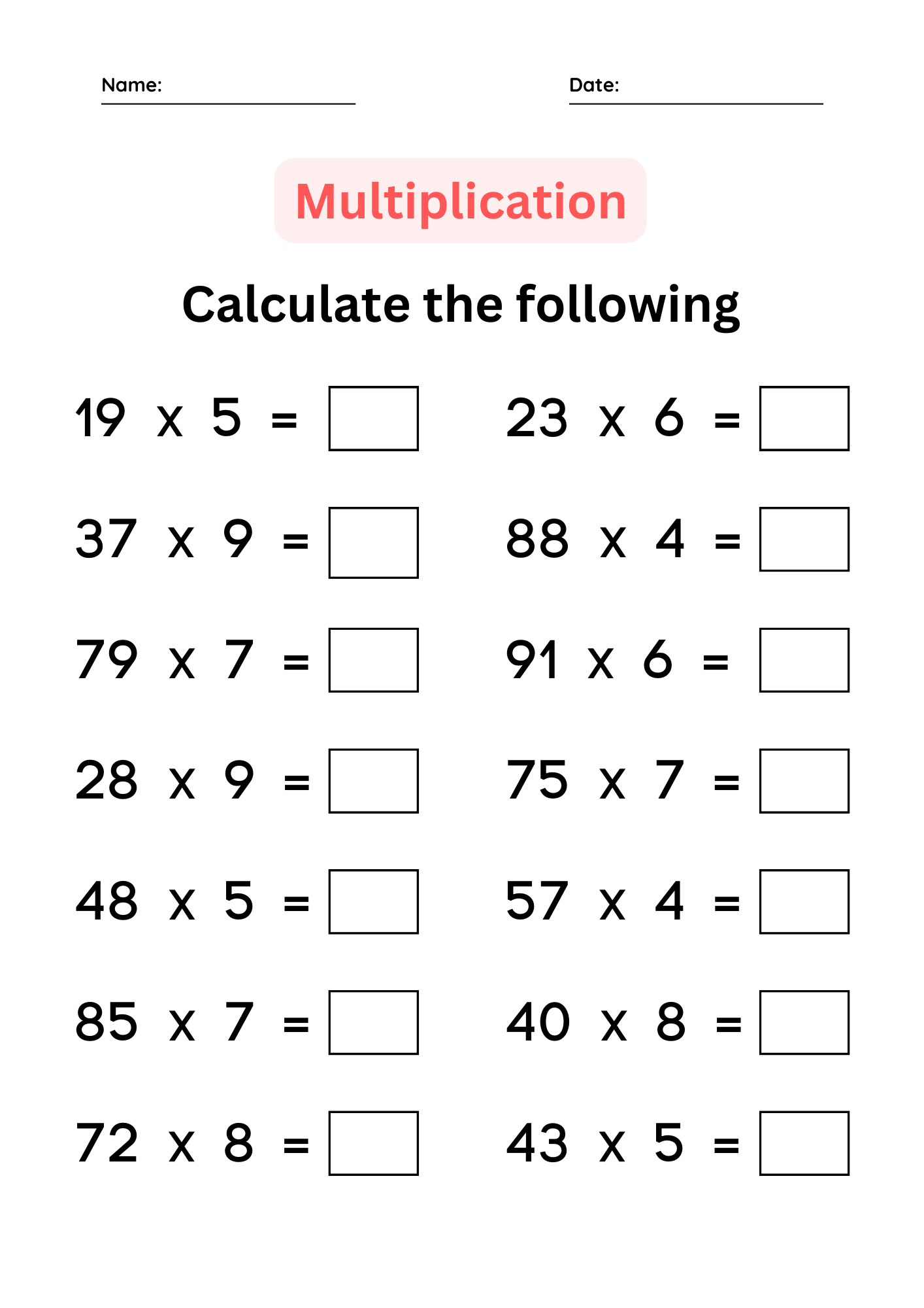printable multiplication facts worksheets