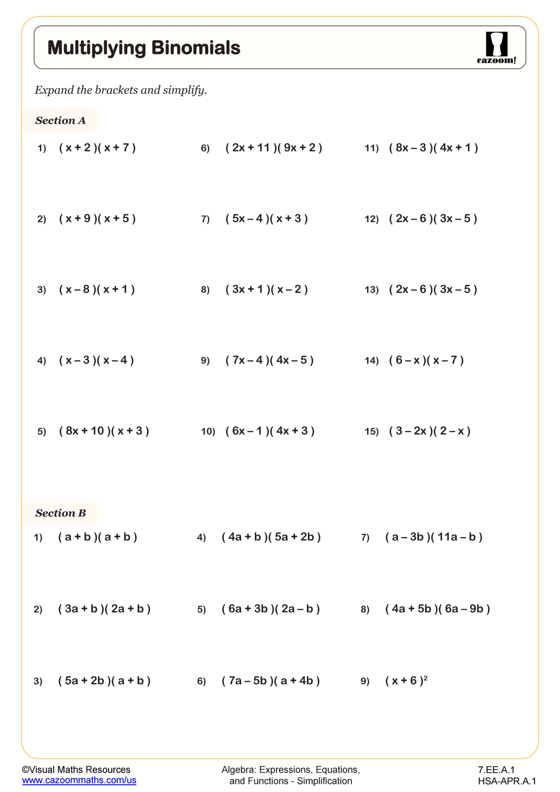 printable algebra worksheets