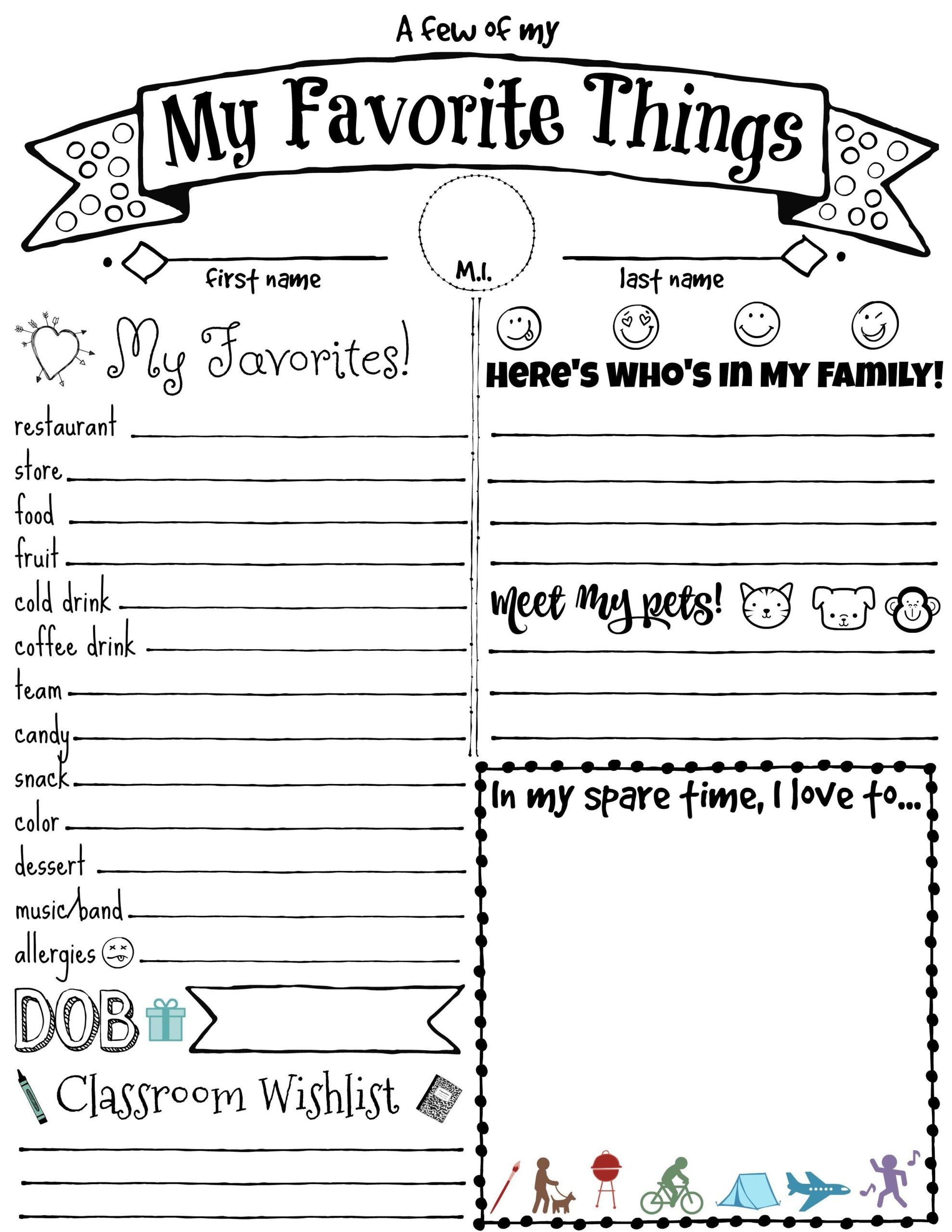 My Favorite Things Printable Printable Party Favors