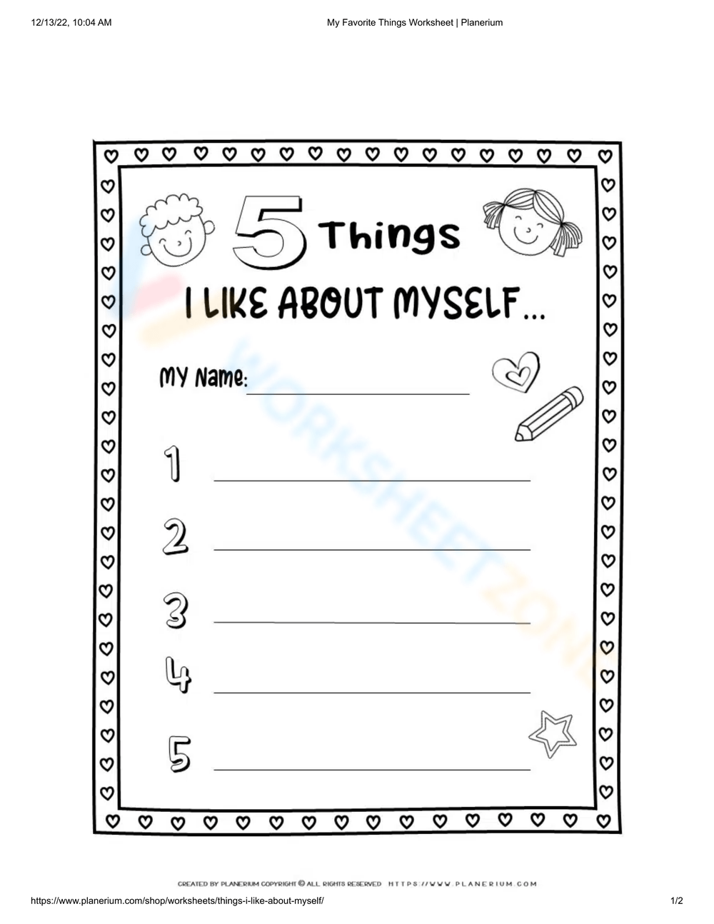 My Favorite Things Worksheets