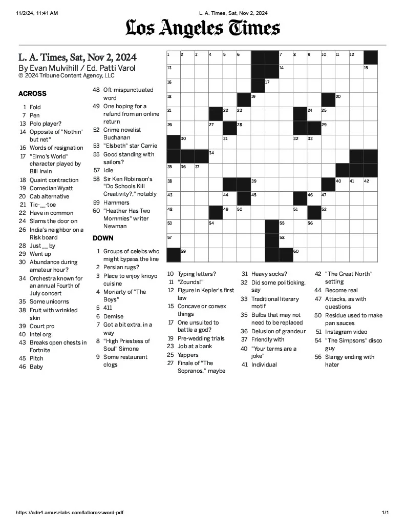 la times sunday crossword puzzle printable la times sunday crossword puzzle printable