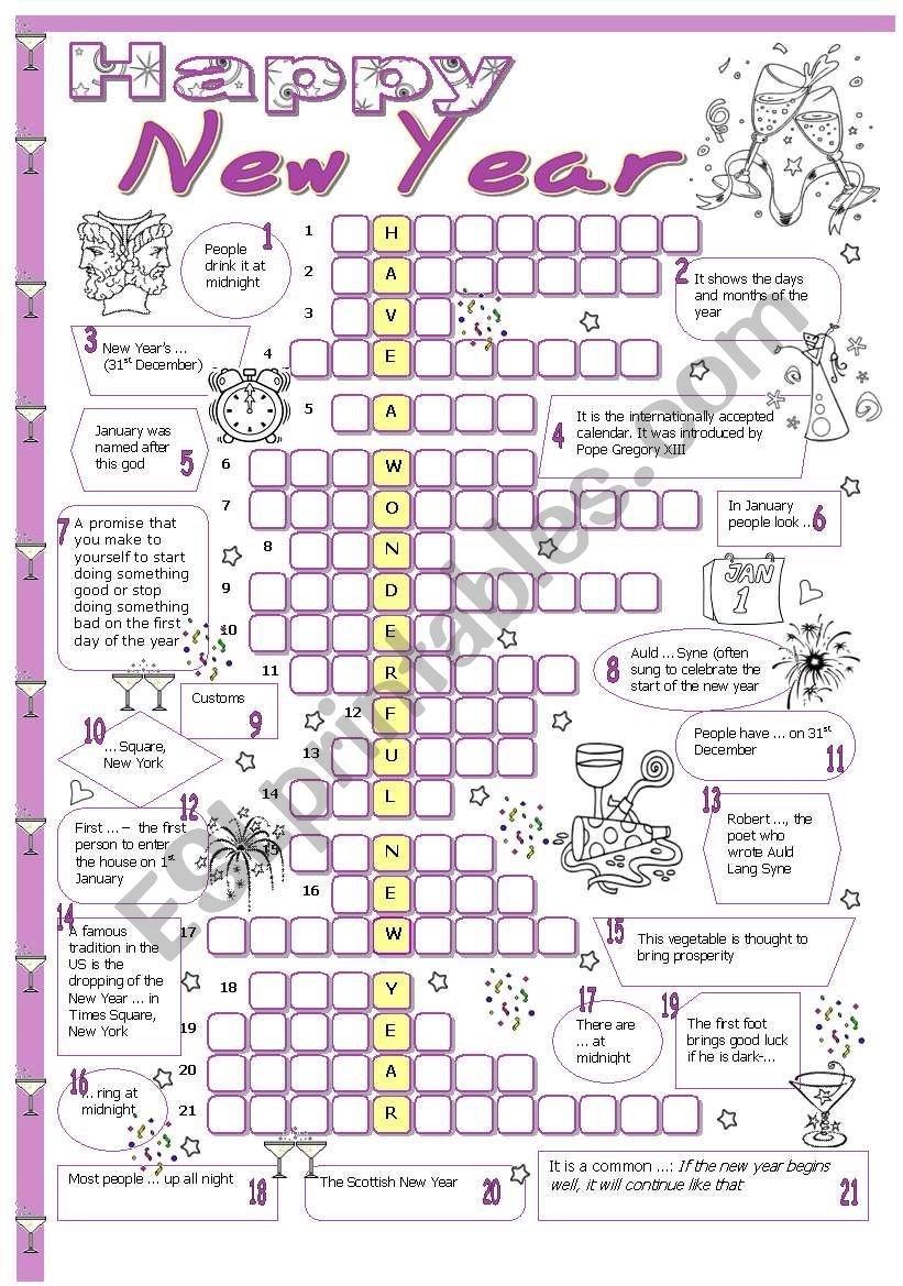new year crossword puzzle printable new year crossword puzzle printable