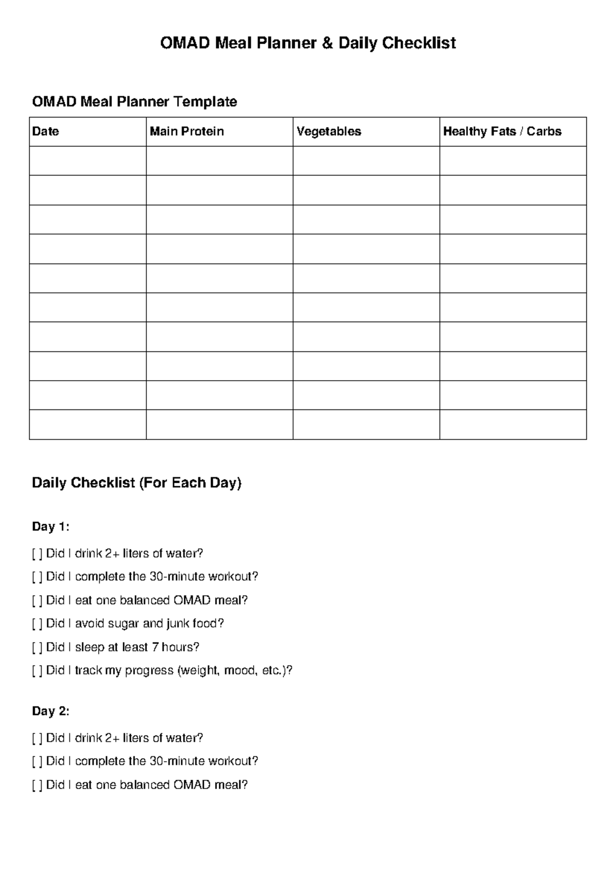 OMAD Meal Planner Daily Checklist Template Studocu OMAD Meal Planner Daily Checklist Template Studocu