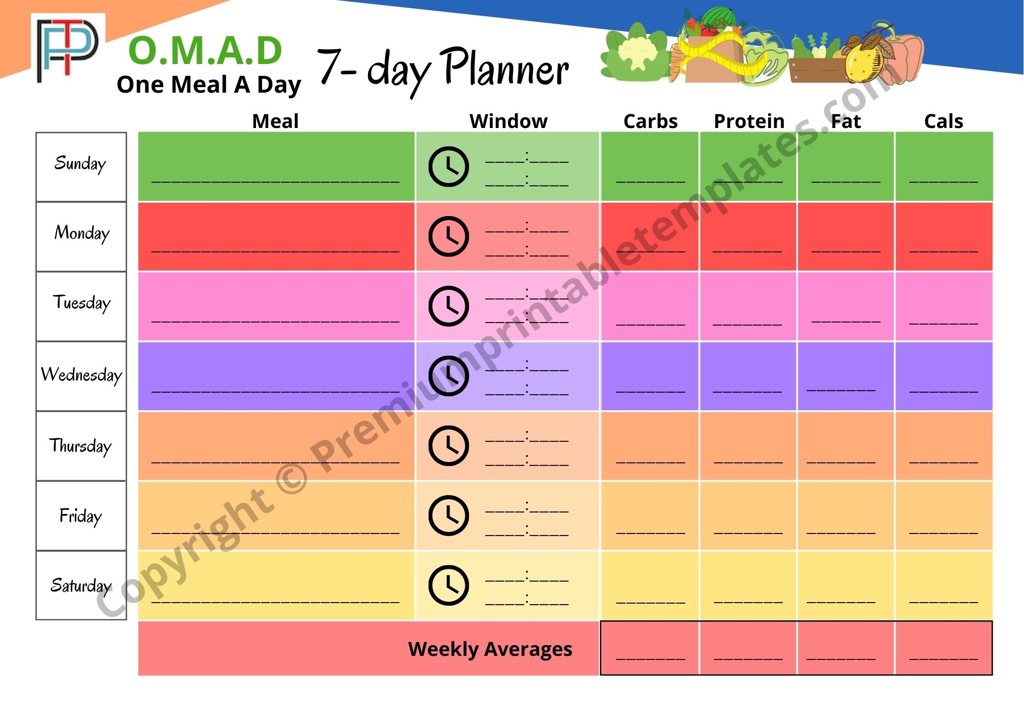 OMAD Planner One Meal A Day Planner 7 day Weekly Calendar Menu OMAD Planner One Meal A Day Planner 7 day Weekly Calendar Menu