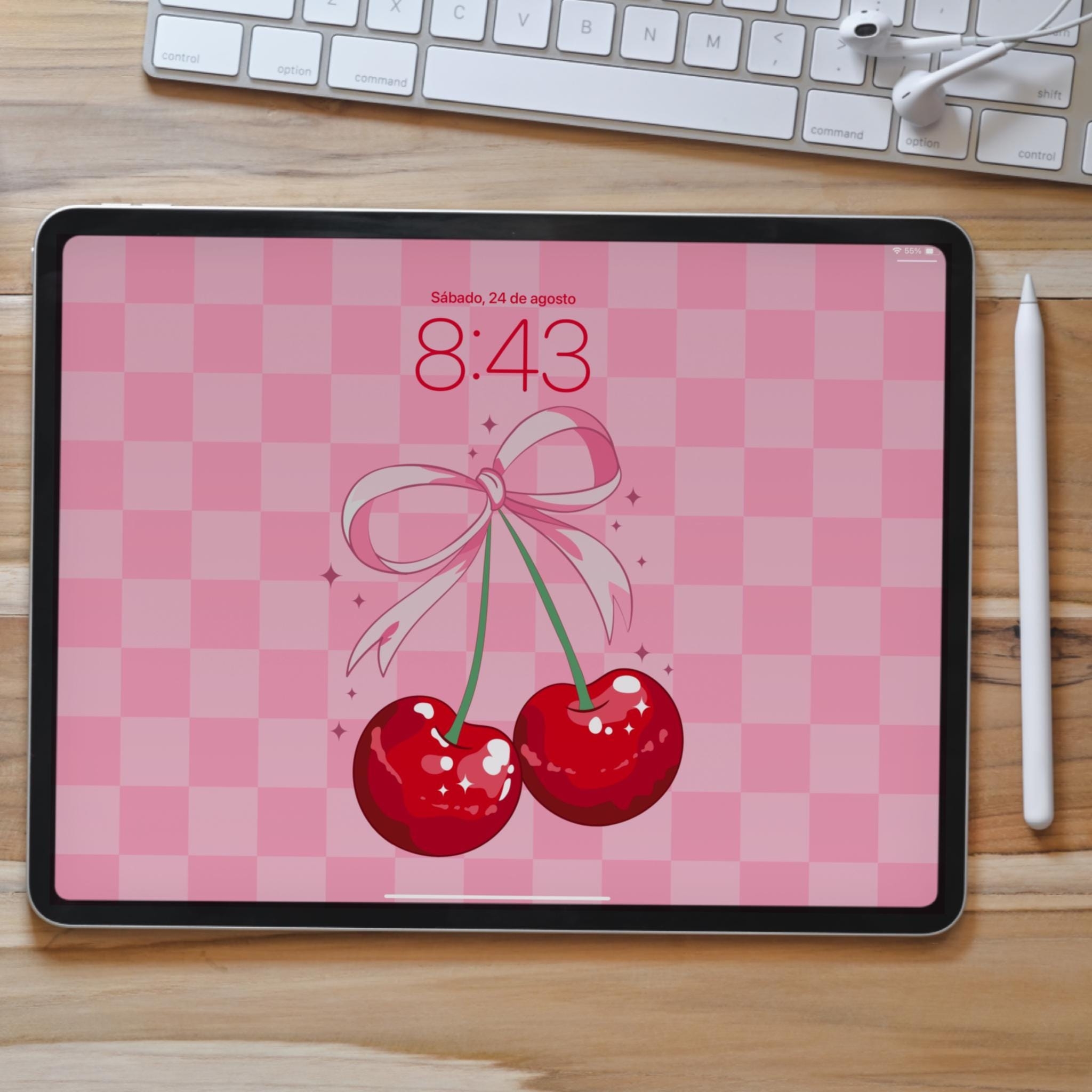 PREPPY WALLPAPER For IPAD Cherry Coquette Bow Checkered Aesthetic IPad Wallpaper Digital Download Etsy