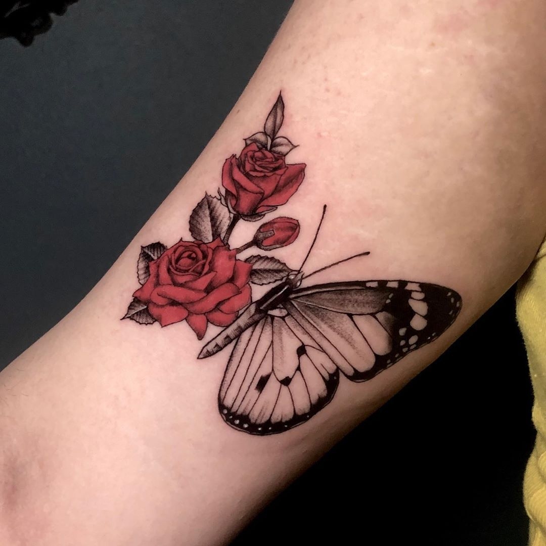 tattoo butterfly and rose