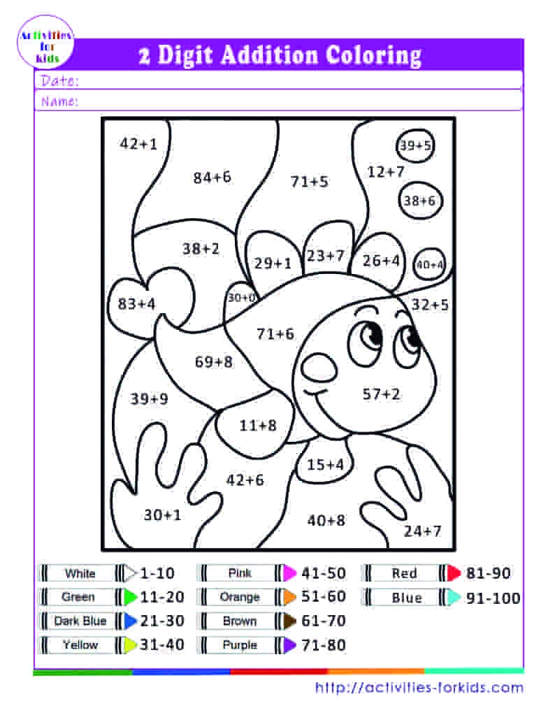 Printable 2 Digit Addition Coloring Worksheets Free