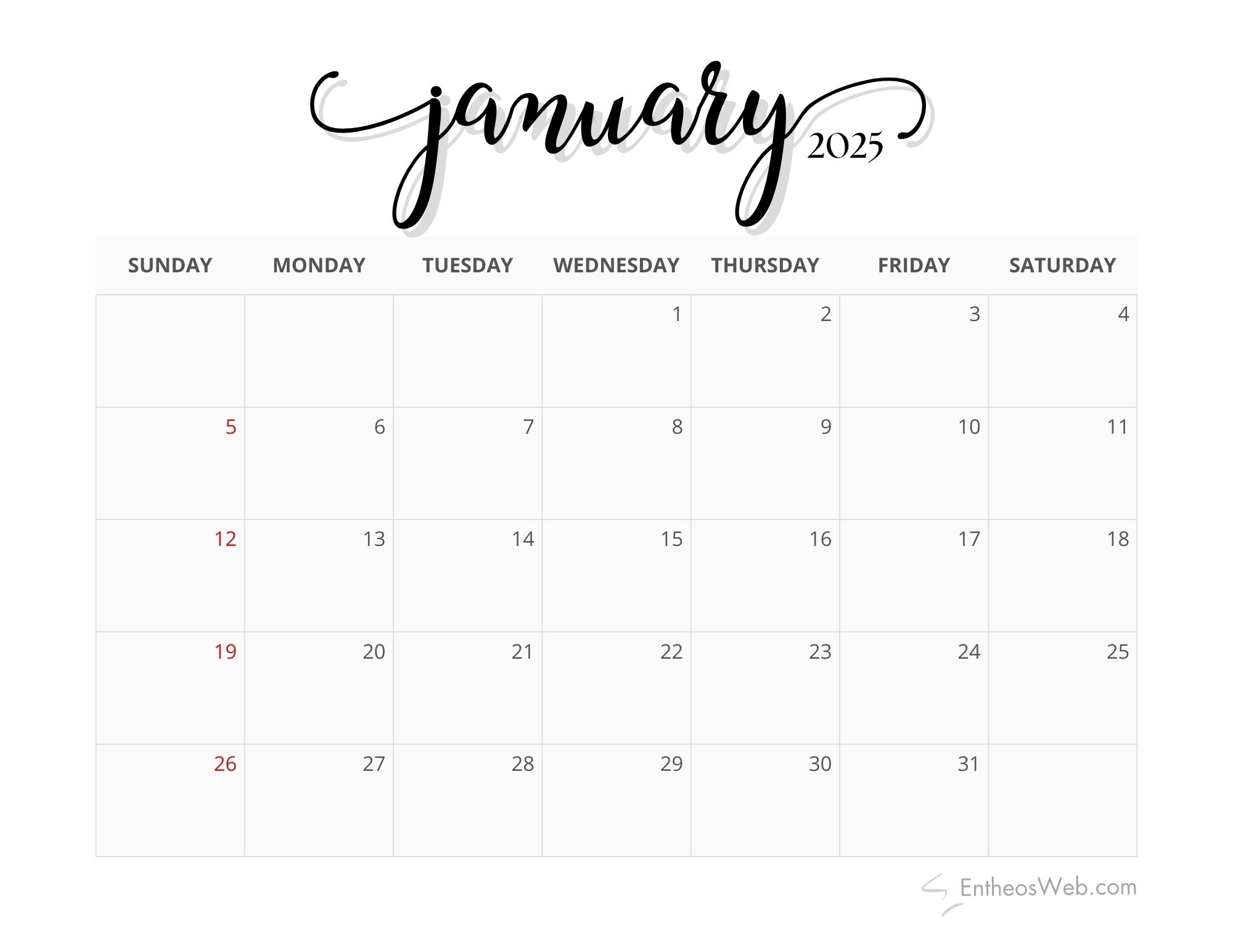 Printable 2025 Monthly Calendar Black And White EntheosWeb
