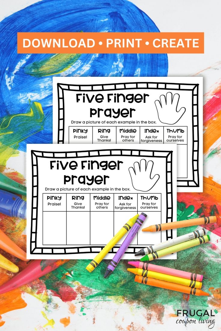 Printable 5 Finger Prayer Worksheet For Sunday School Activity Or Home