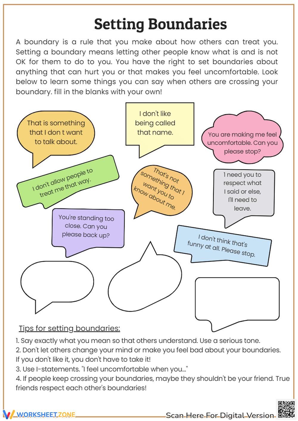 Printable Boundaries Worksheets