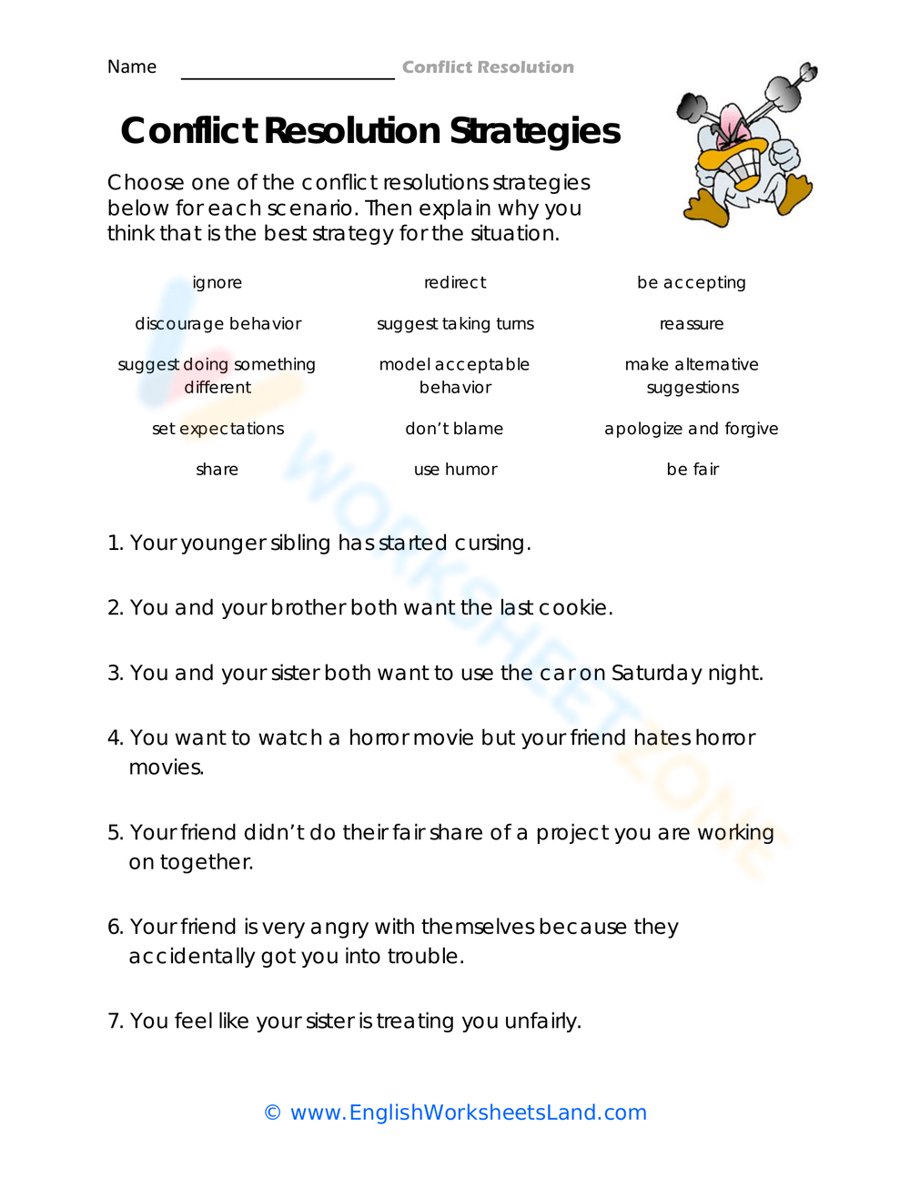 Printable Conflict Resolution Worksheets