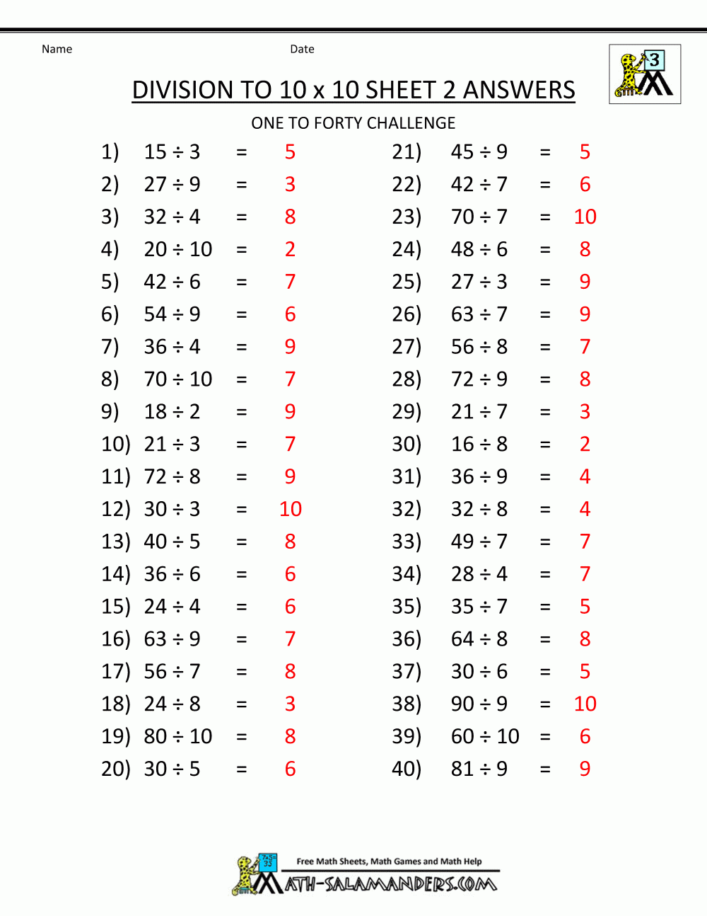 division practice worksheets printable