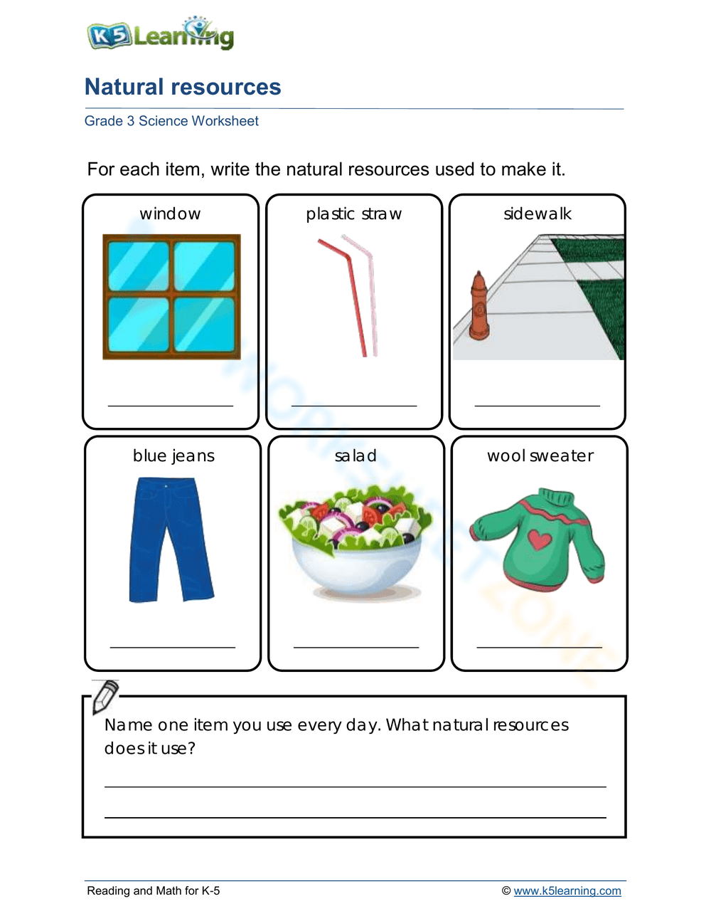 Printable Grade 3 Natural Resources Worksheets Download