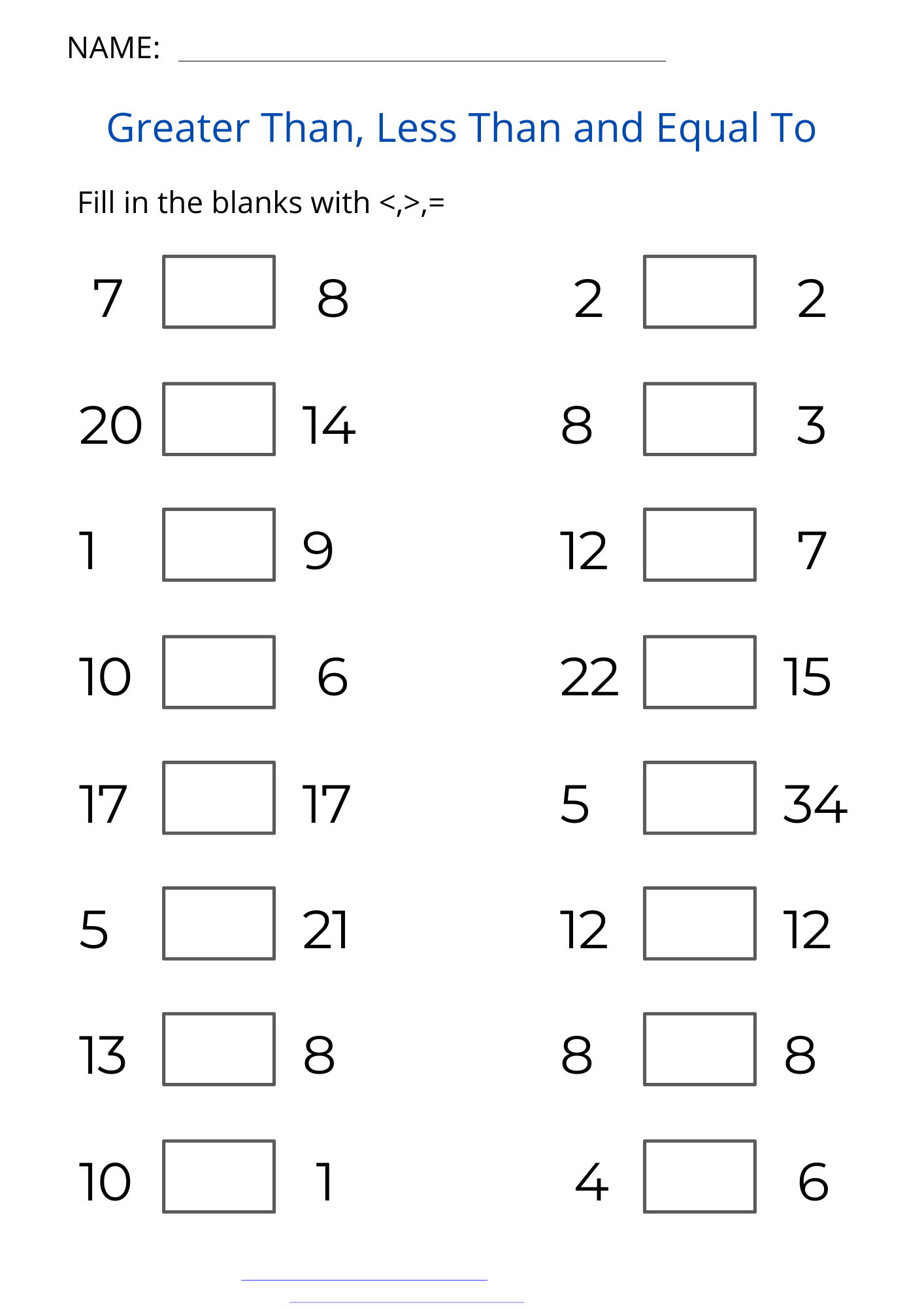 free printable greater than less than worksheets