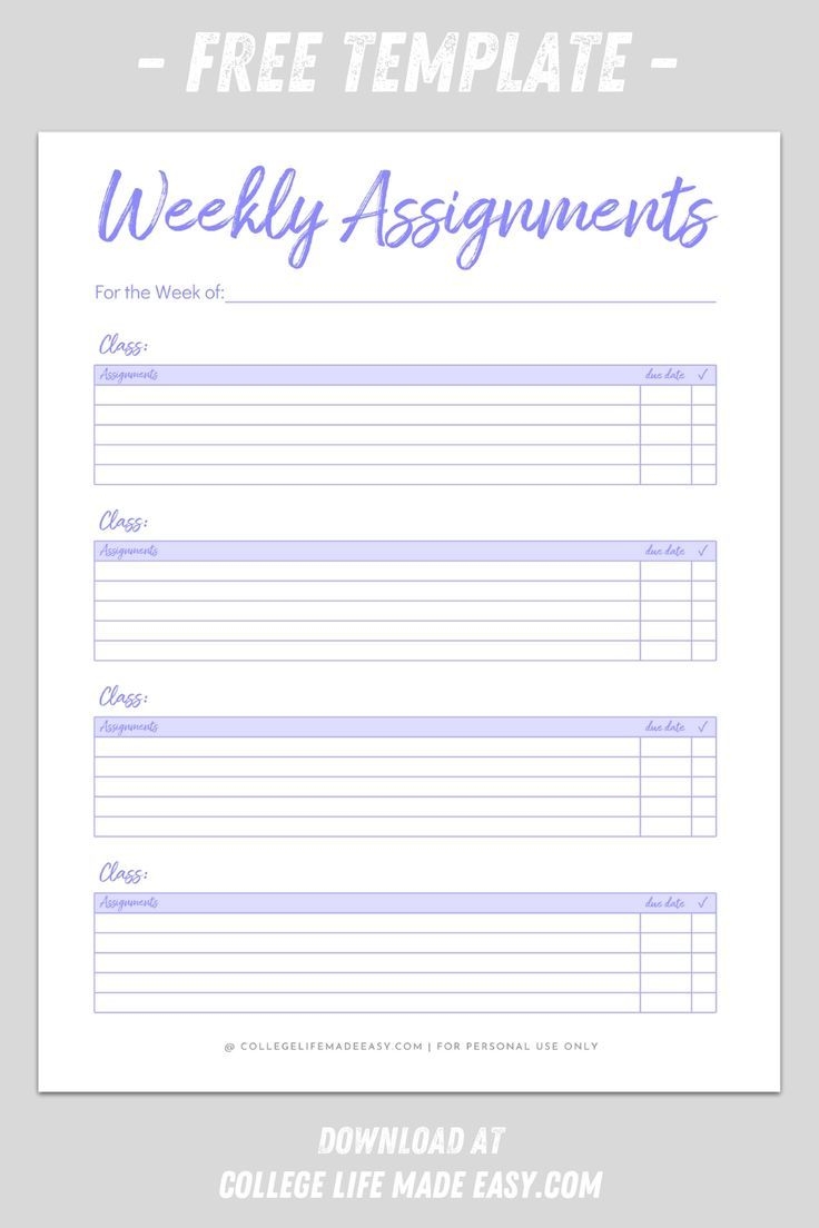 Printable Homework Planner Template For College Students Printable Homework Planner Template For College Students