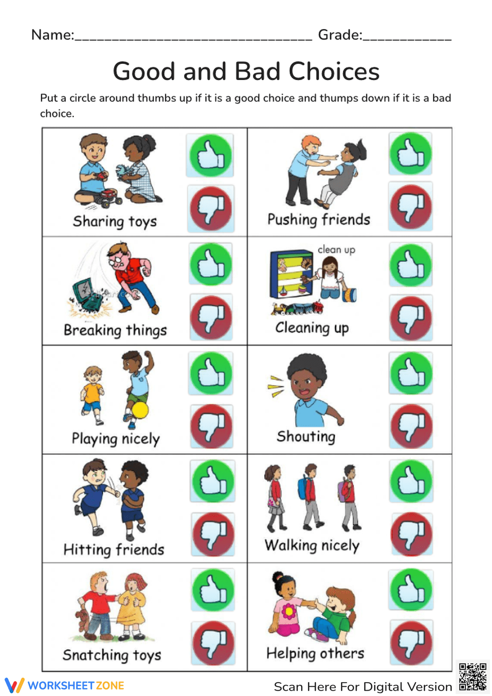 Printable Kindergarten Behavior Worksheets Worksheets