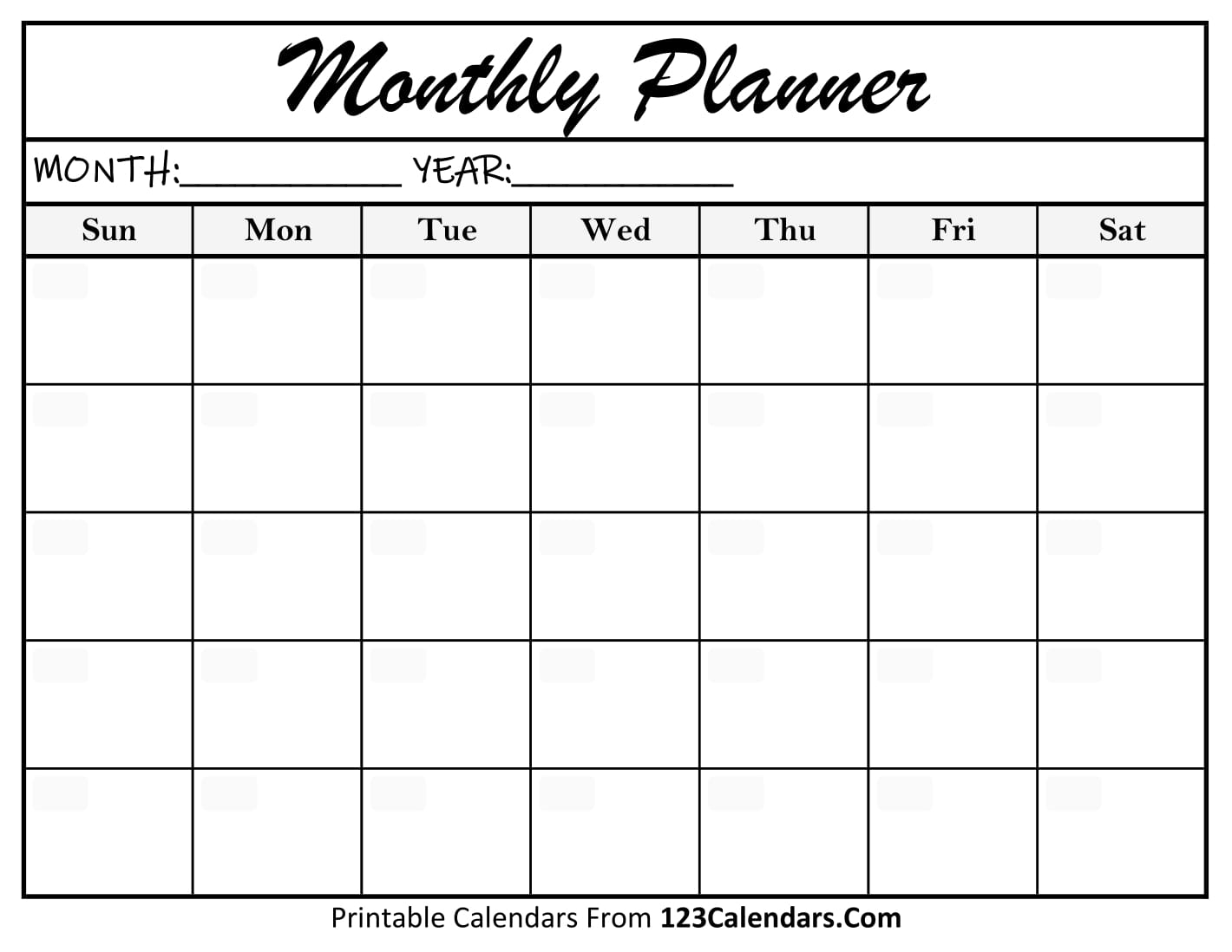 monthly planner printable free