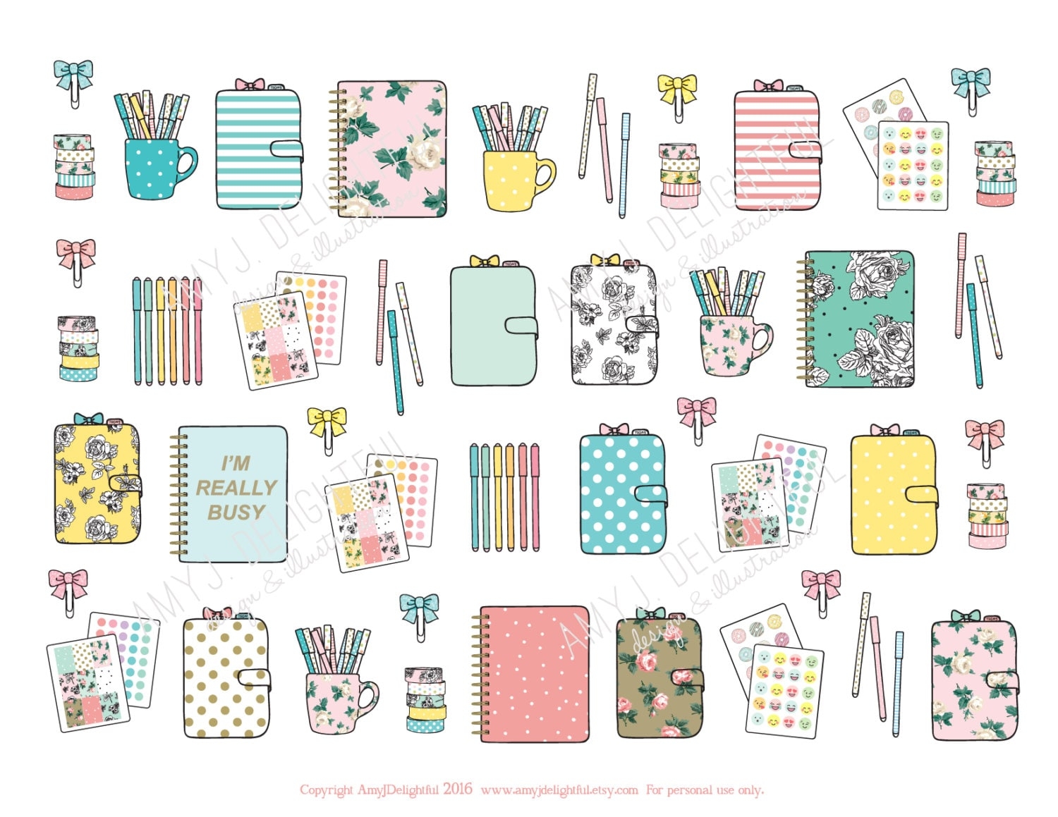 Printable PLANNER LOVE Stickers Digital File Instant Download Planner Accessories Pens Planner Girl Bando Happy Planner Hand Drawn Etsy