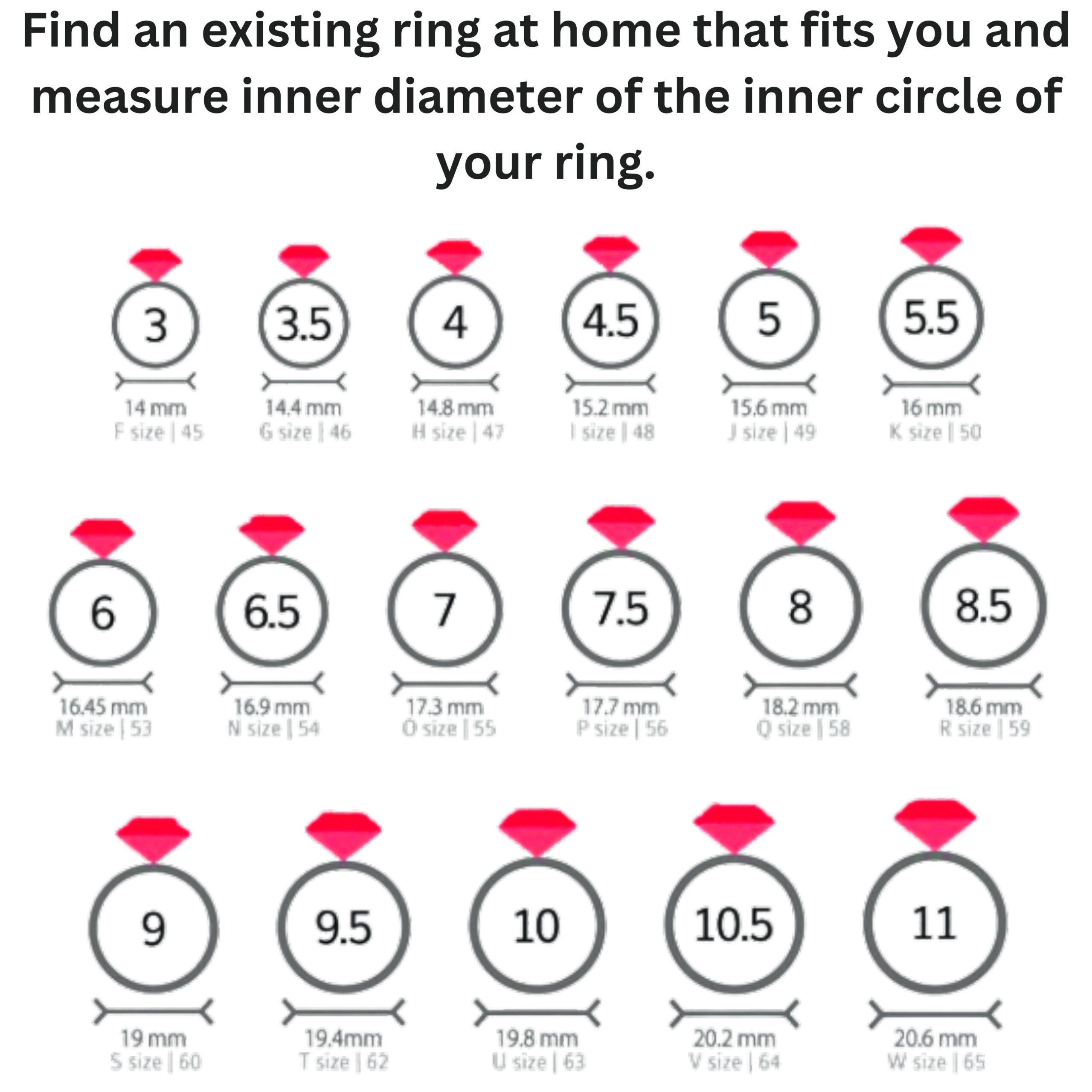 Printable Ring Sizer International Ring Size Chart instant Download Etsy