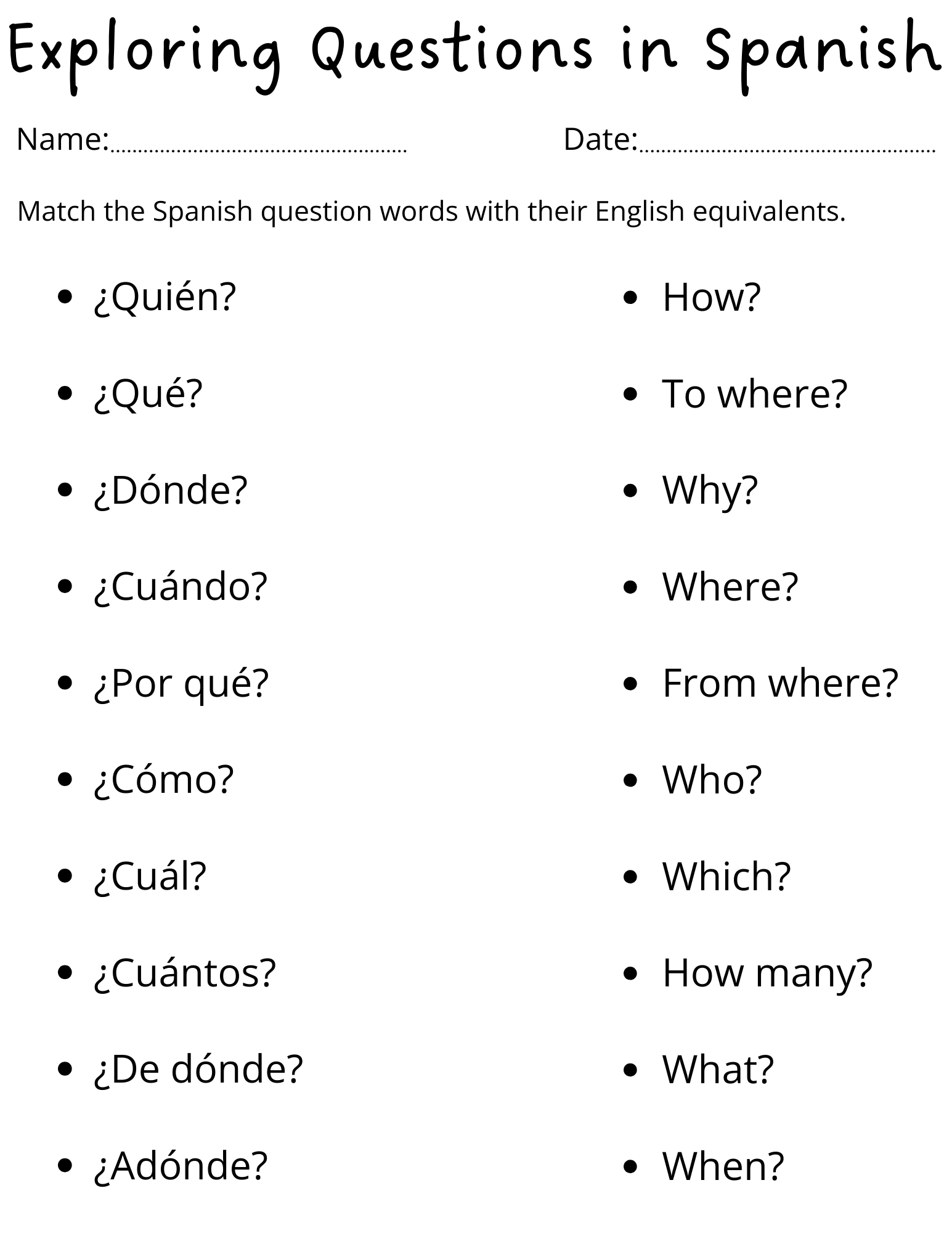 printable spanish worksheets for beginners pdf