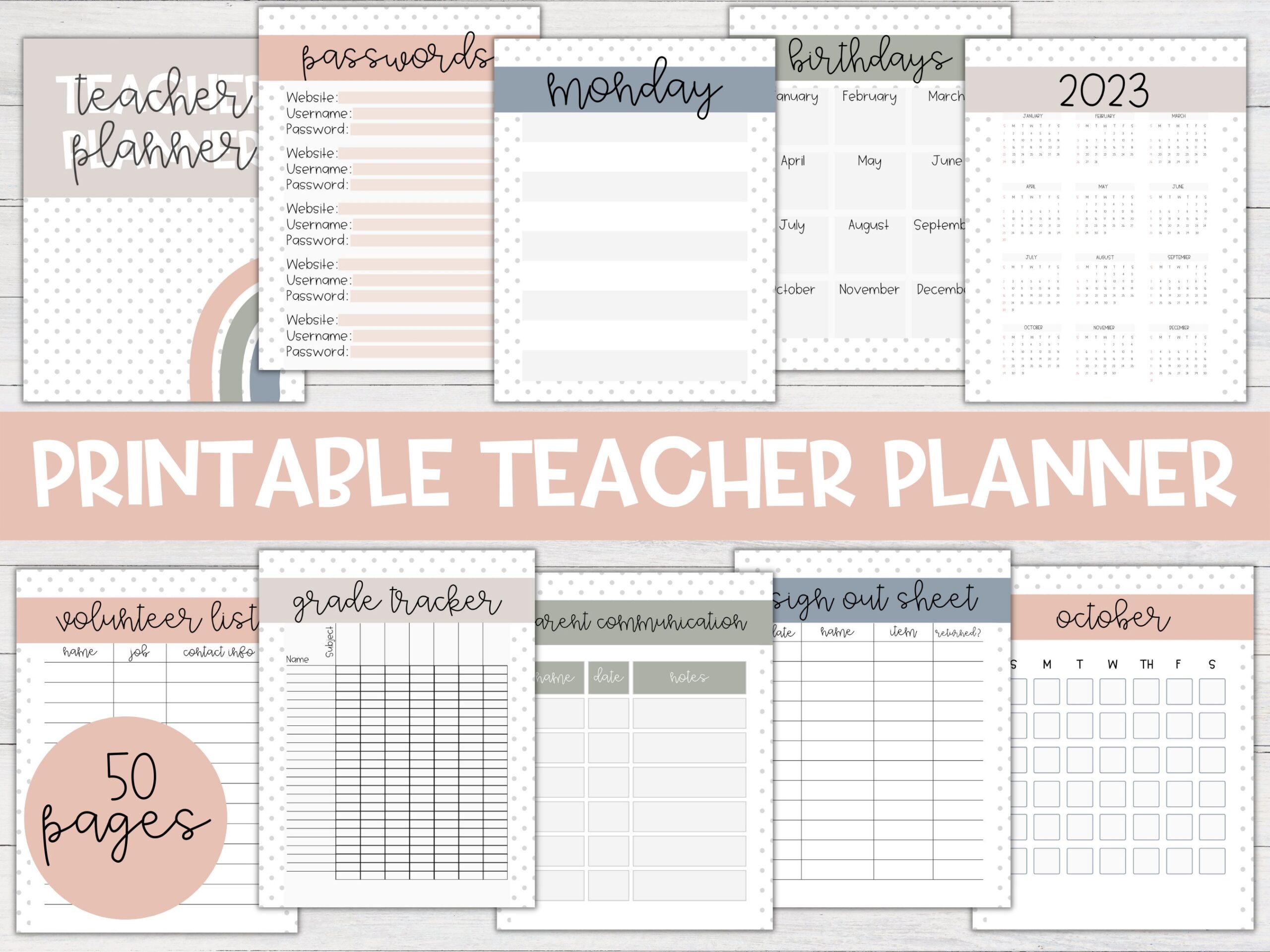 Printable Teacher Planner 2023 2024 Boho Rainbow Teacher Binder Printable Planner Lesson Planner Academic Planner Homeschool Planner Etsy