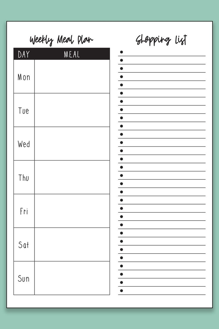 printable meal planner with shopping list