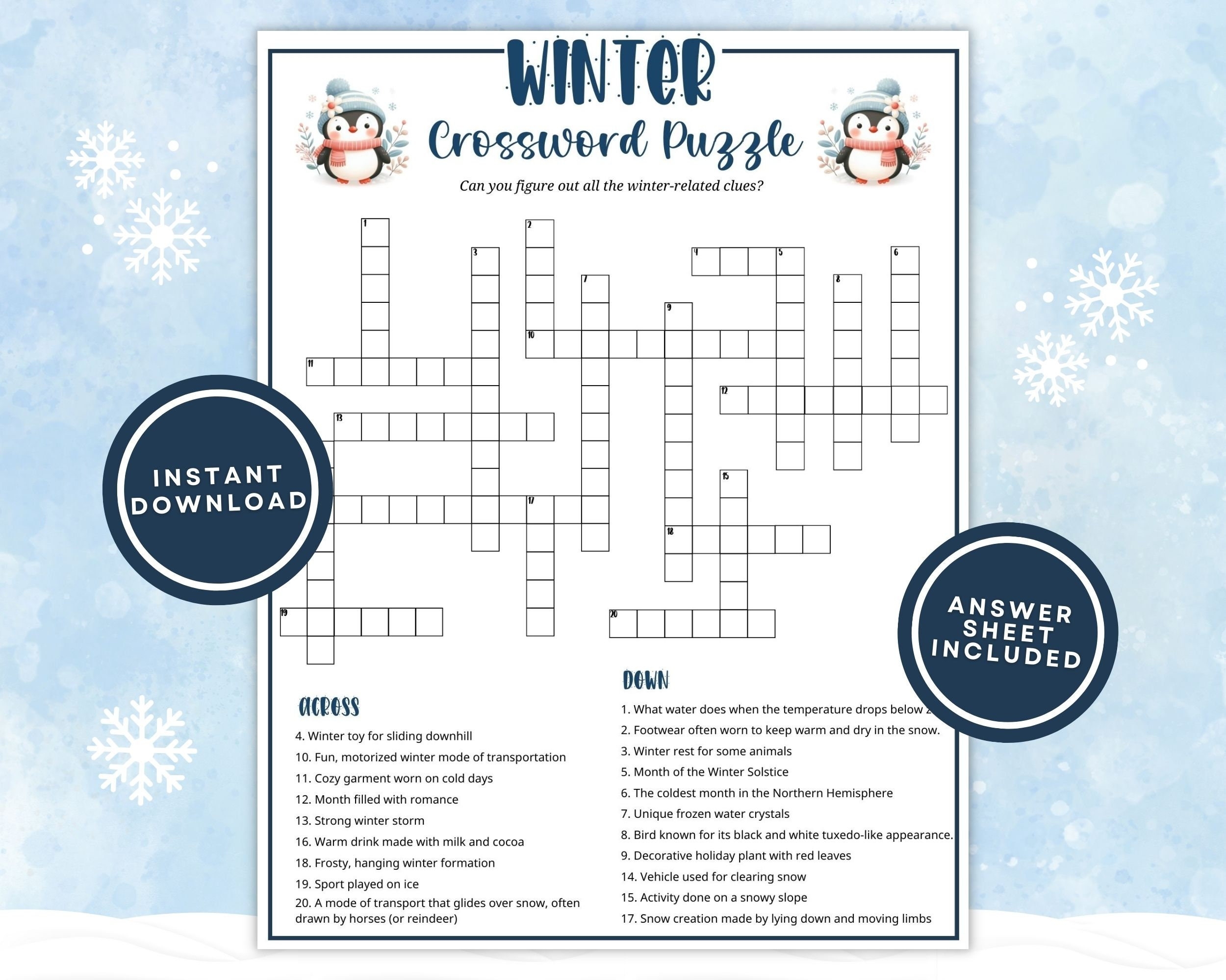 winter crossword puzzle printable winter crossword puzzle printable