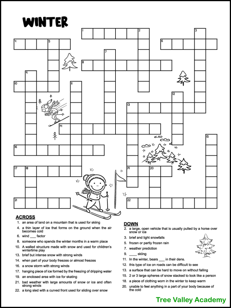 Printable Winter Crossword Puzzles For Kids Tree Valley Academy Printable Winter Crossword Puzzles For Kids Tree Valley Academy