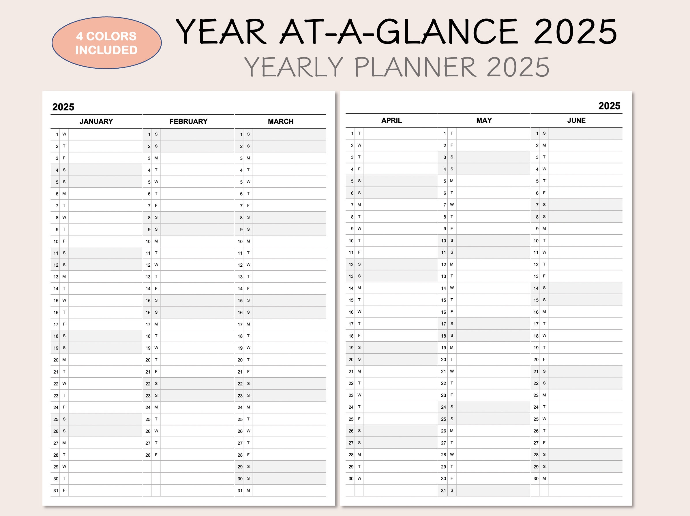 Printable Yearly Planner Calendar 2025 Yearly Overview 2025 Year At a glance 2025 4 Colors Etsy Printable Yearly Planner Calendar 2025 Yearly Overview 2025 Year At a glance 2025 4 Colors Etsy