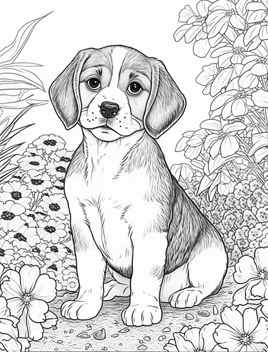 Puppy Coloring Book Pages For Boys Girls Printable Coloring Pages 5 Designs Of Cute Dogs Etsy