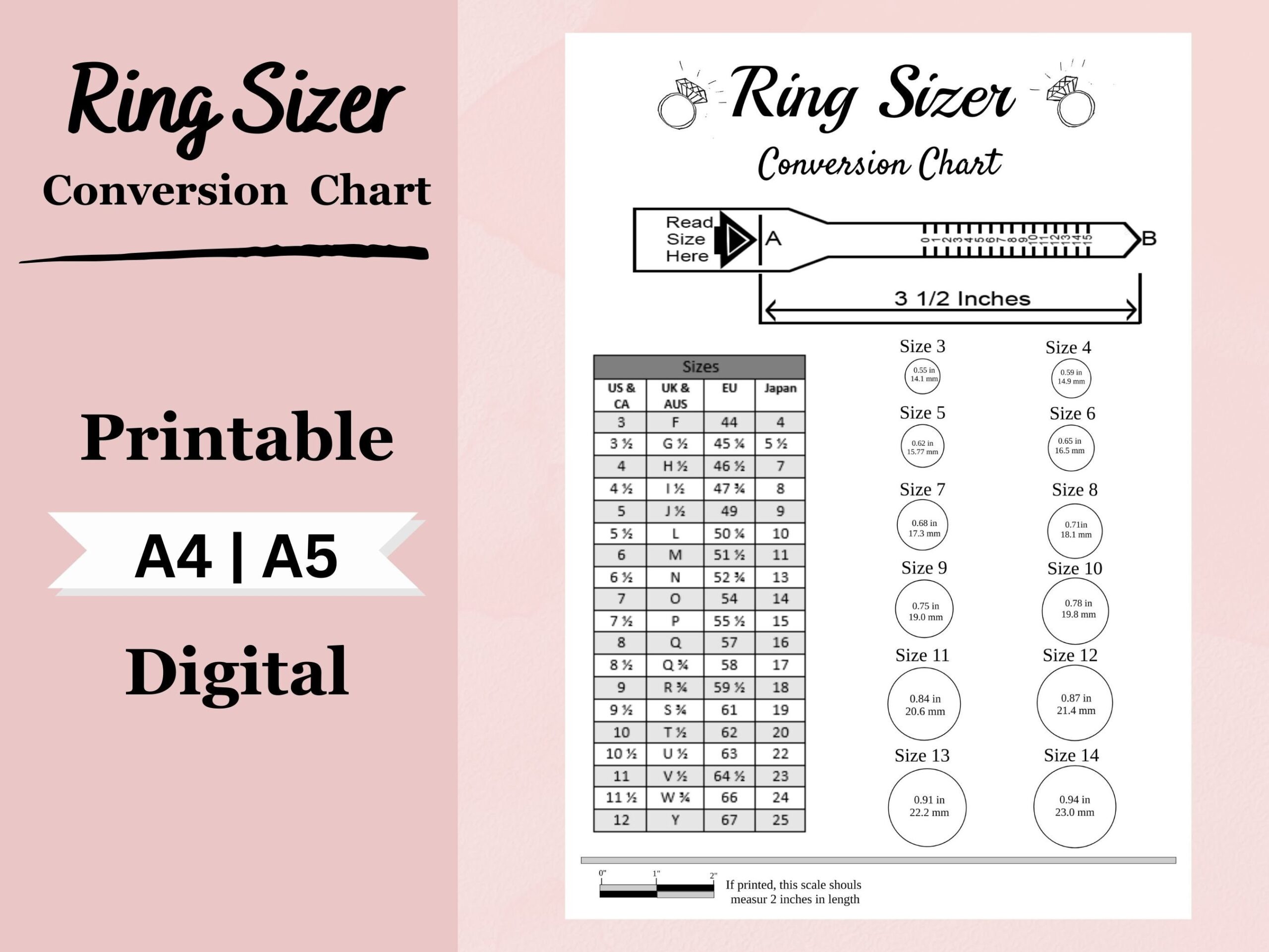 Ring Size Chart Printable Ring Sizer Conversion De Taille De Bague International Ring Size Finder Measure Ring Size Instant Download Etsy