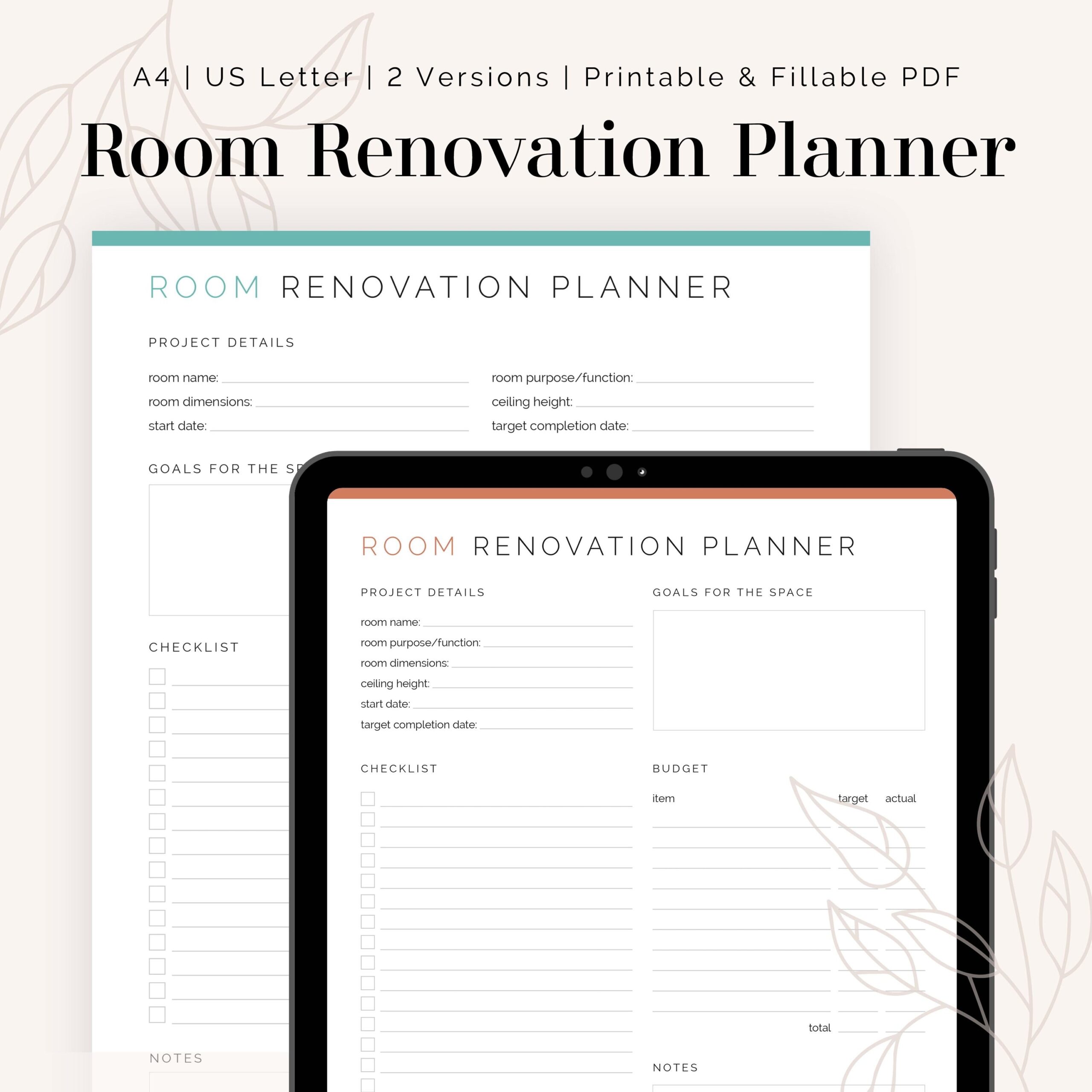 room project planner printable