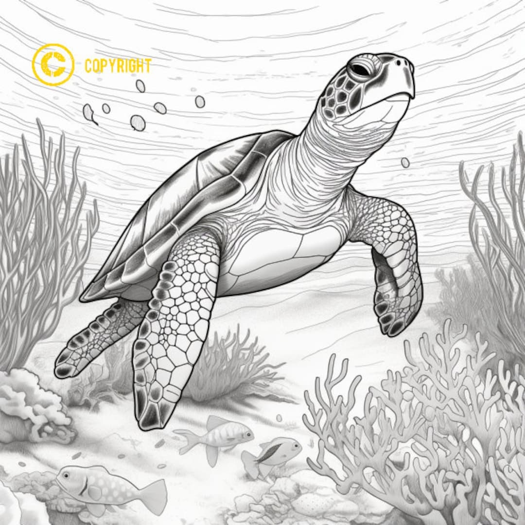 Sea Turtles Coloring Pages 4 Realistic Turtles Coloring To Print And Color At Home Etsy