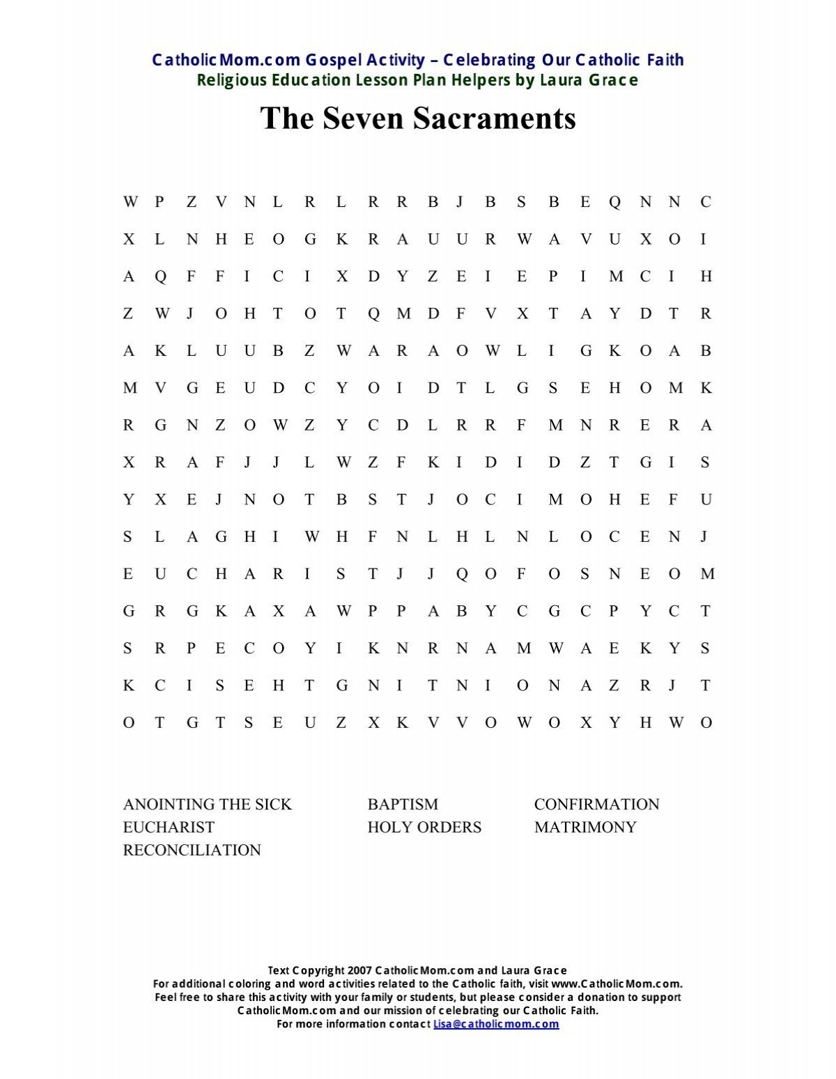 Seven Sacraments Word Search CatholicMom Seven Sacraments Word Search CatholicMom