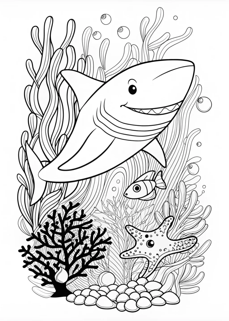 Shark And Fish Coloring Page Free Printable