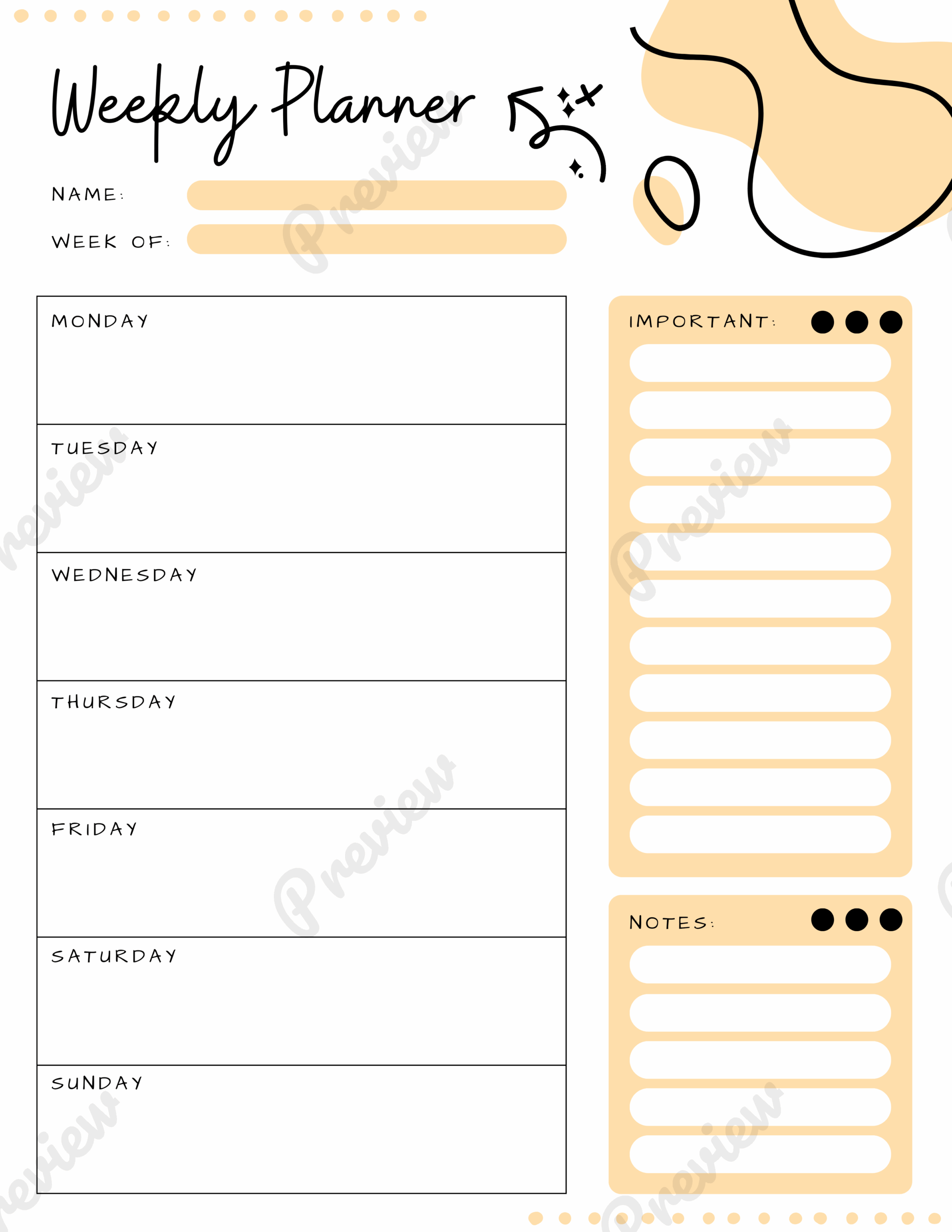 printable weekly planner page