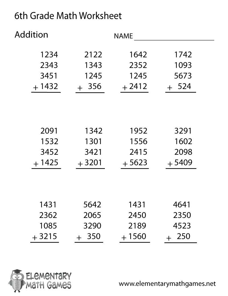 math worksheets for sixth graders printable